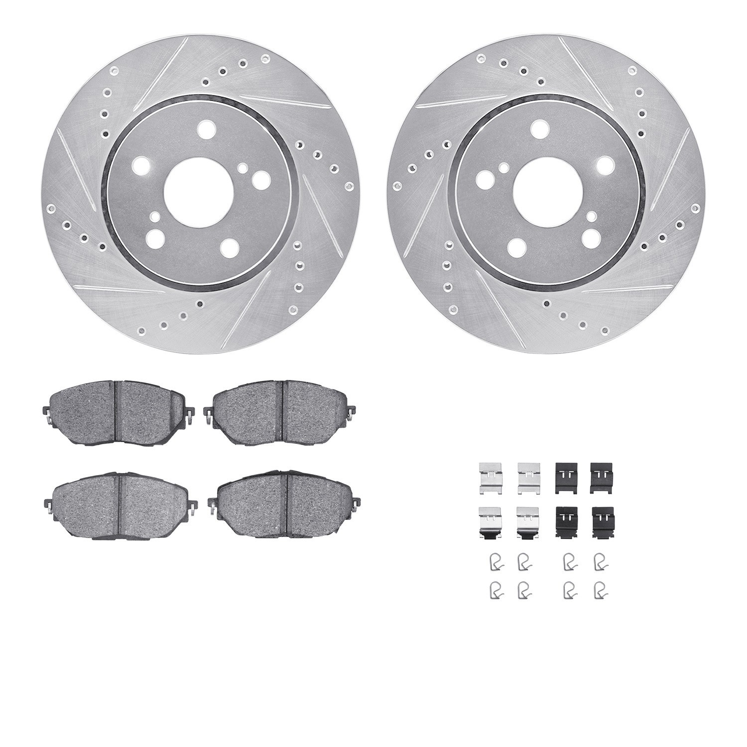 DYN 7512-76183 DFC Brake Rotor - Dimpled & Slotted - Silver w/5000 Brake Pads & HW Kit