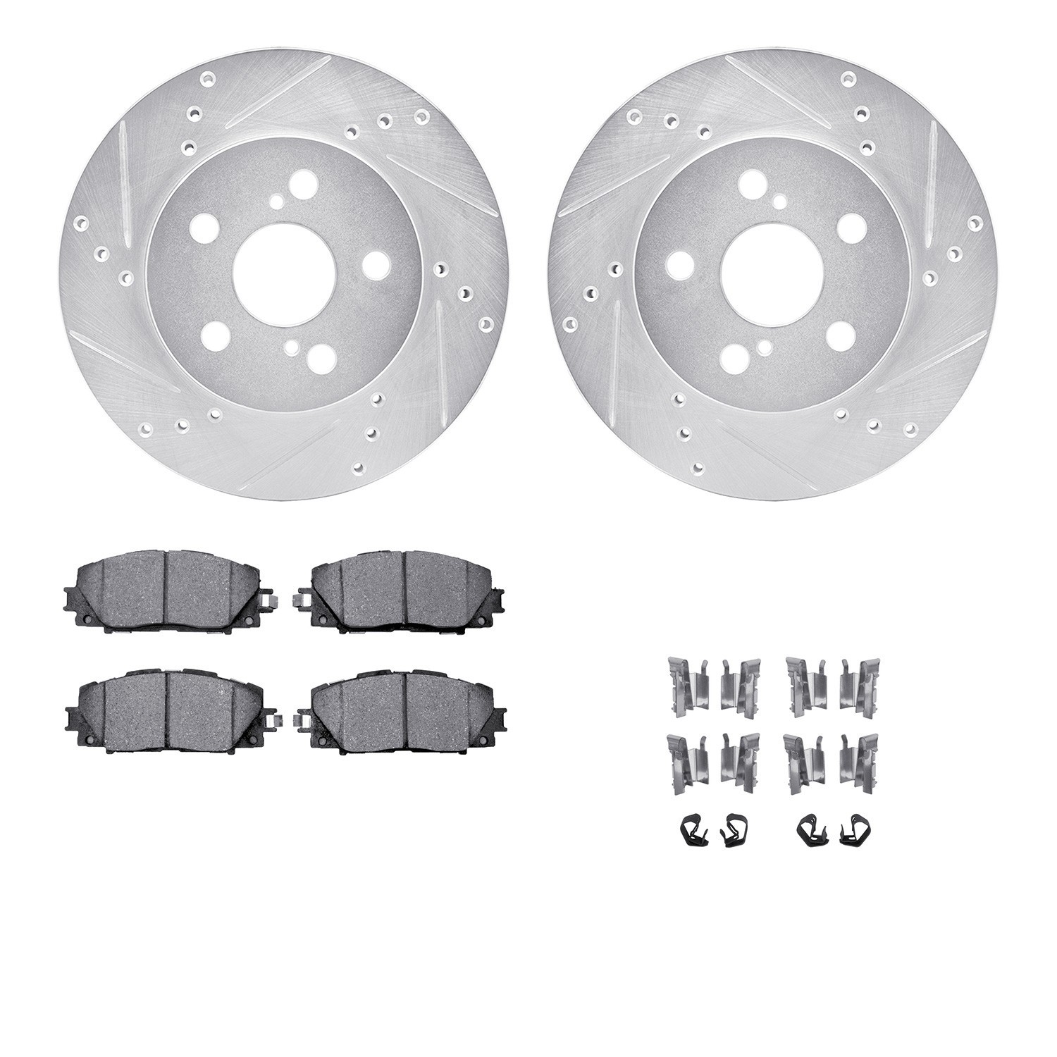 DYN 7512-76185 DFC Rotors-Drilled & Slotted-Silver w/ 5000 Advanced Brake Pads Incl Hdw