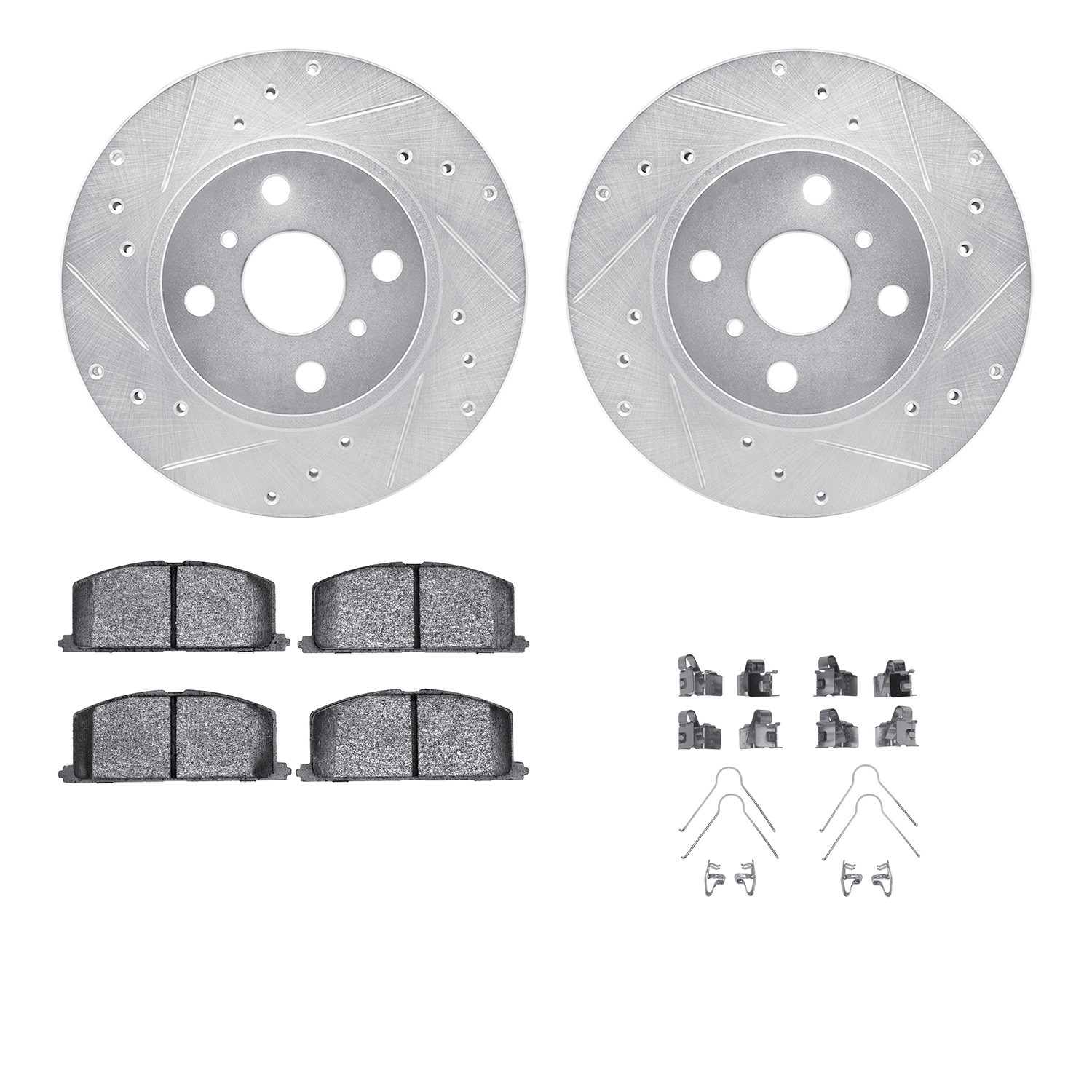 DYN 7512-76195 DFC Rotors-Drilled & Slotted-Silver w/ 5000 Advanced Brake Pads Incl Hdw