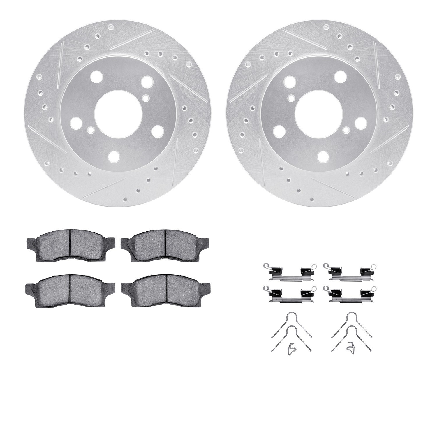 DYN 7512-76198 DFC Rotors-Drilled & Slotted-Silver w/ 5000 Advanced Brake Pads Incl Hdw