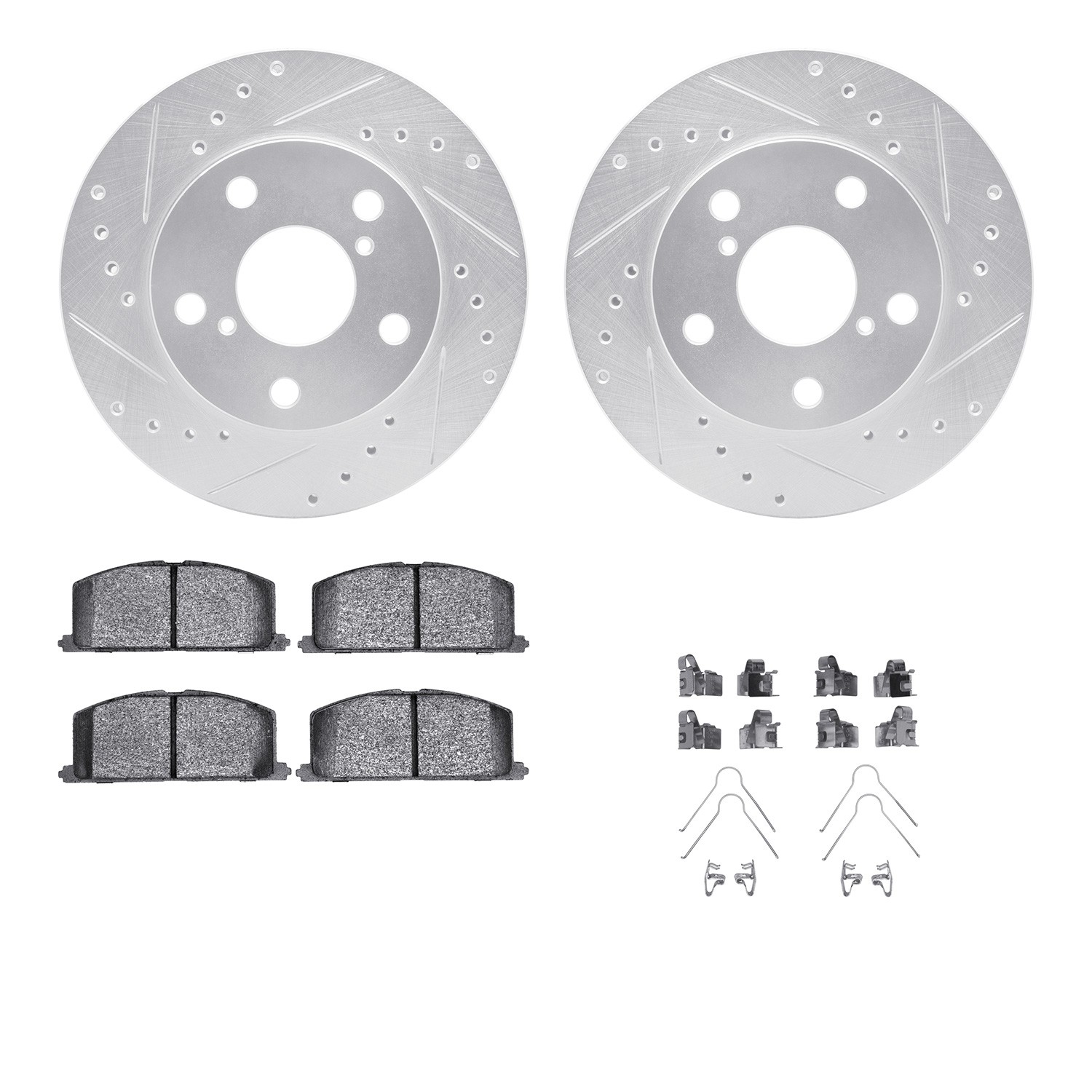 DYN 7512-76199 DFC Rotors-Drilled & Slotted-Silver w/ 5000 Advanced Brake Pads Incl Hdw