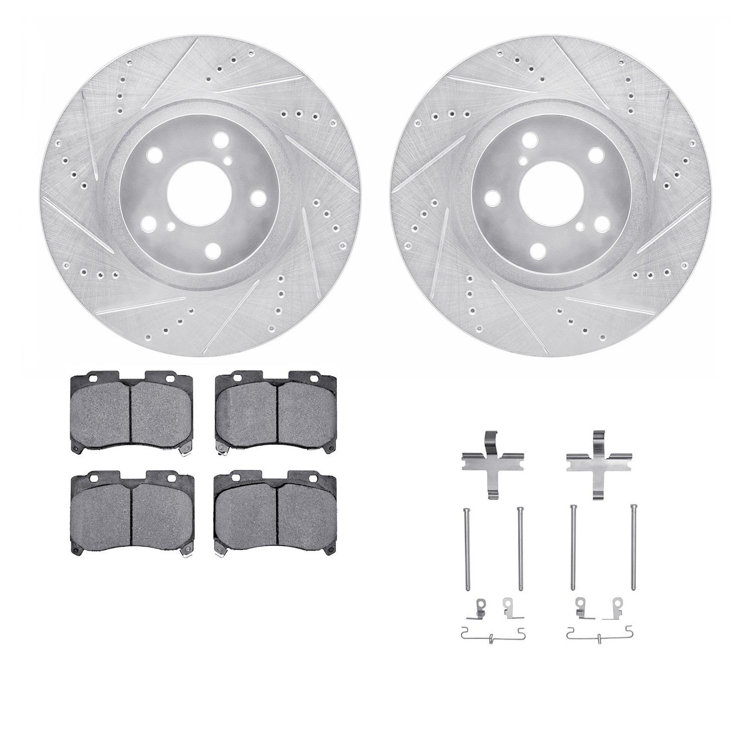 DYN 7512-76380 DFC Rotors-Drilled & Slotted-Silver w/ 5000 Advanced Brake Pads Incl Hdw