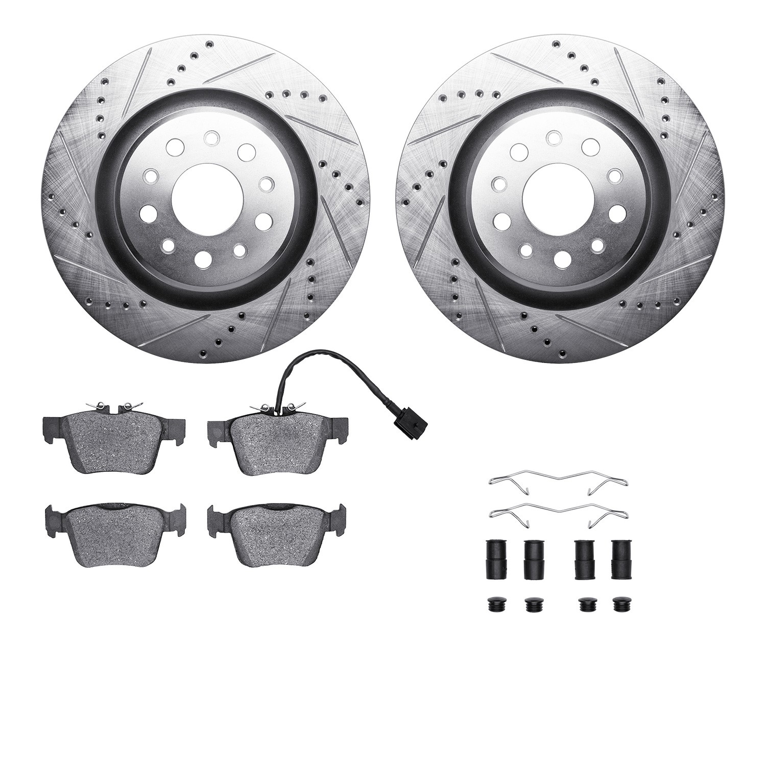 DYN 7512-79001 DFC Rotors-Drilled & Slotted-Silver w/ 5000 Advanced Brake Pads Incl Hdw