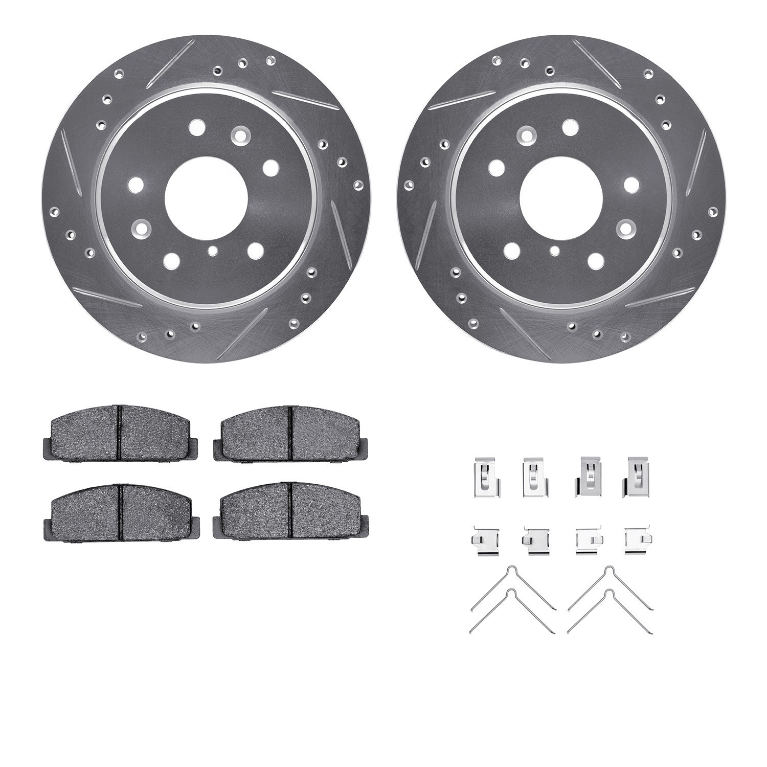 DYN 7512-80008 DFC Rotors-Drilled & Slotted-Silver w/ 5000 Advanced Brake Pads Incl Hdw
