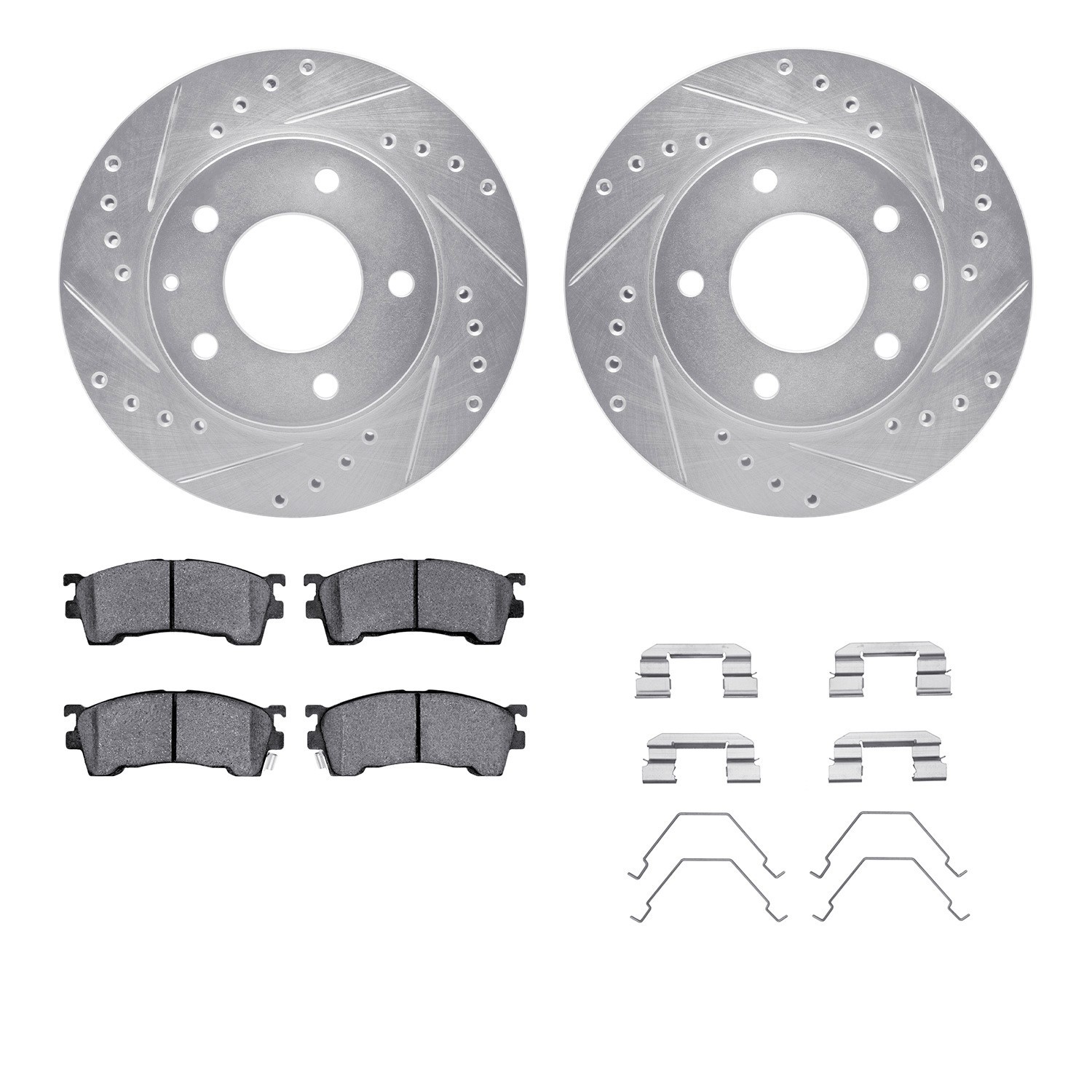 DYN 7512-80018 DFC Rotors-Drilled & Slotted-Silver w/ 5000 Advanced Brake Pads Incl Hdw