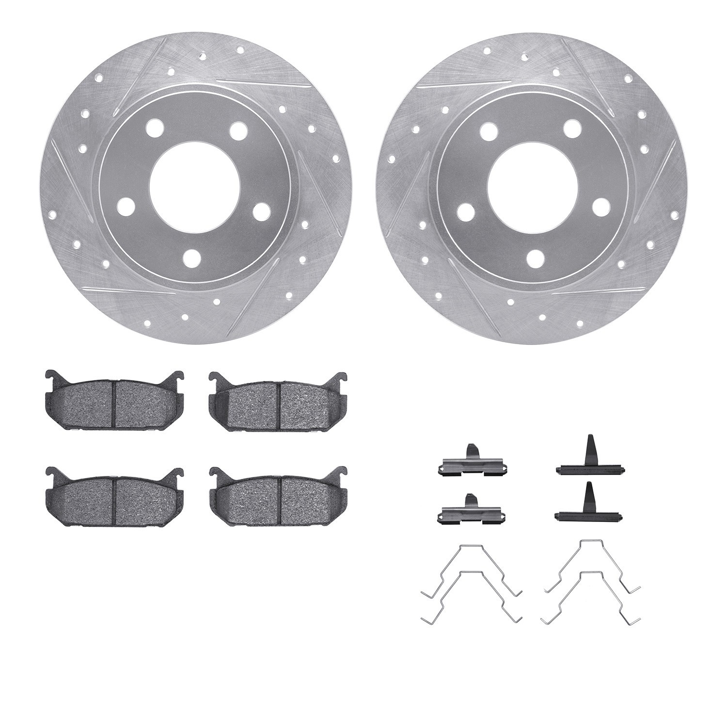 DYN 7512-80019 DFC Rotors-Drilled & Slotted-Silver w/ 5000 Advanced Brake Pads Incl Hdw