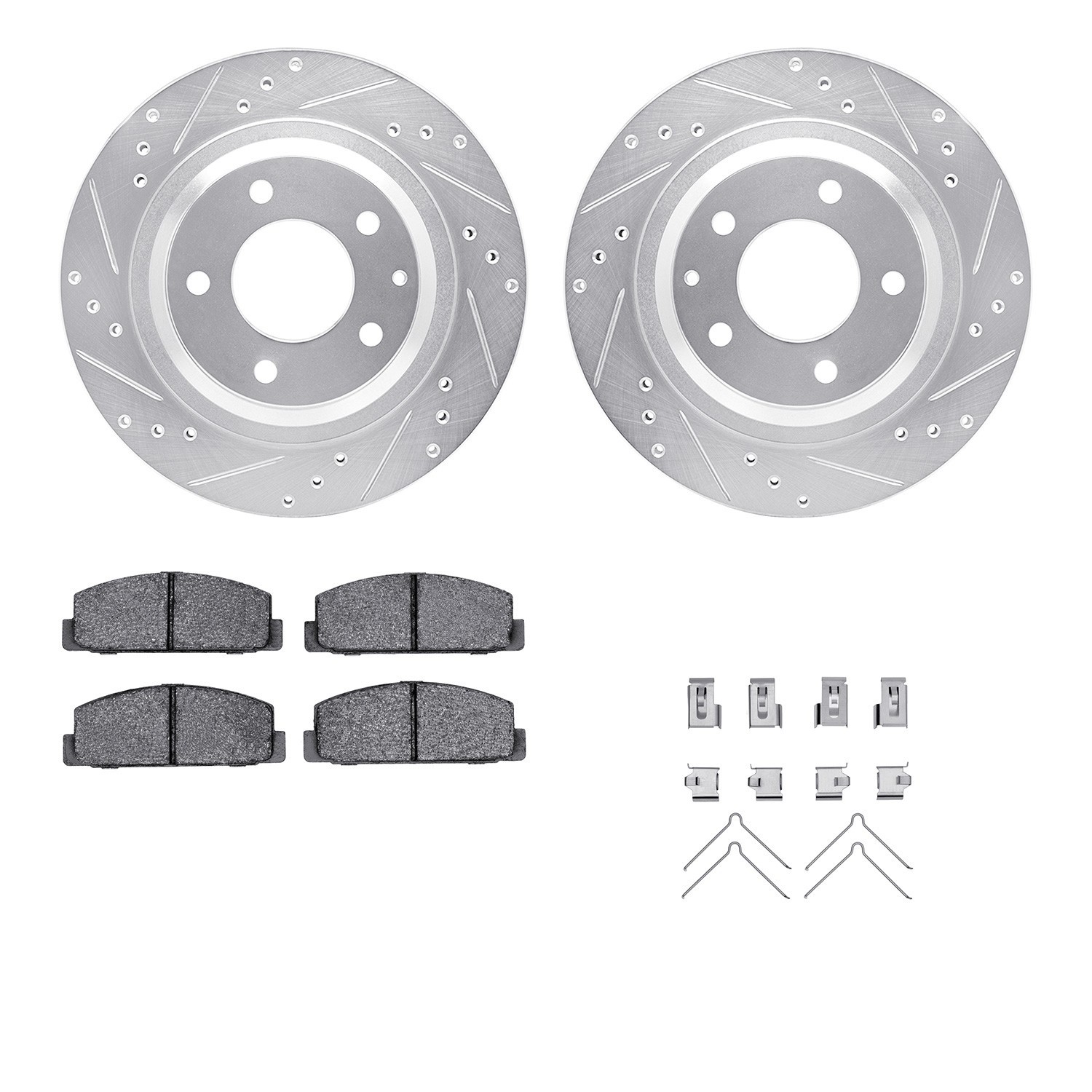 DYN 7512-80022 DFC Rotors-Drilled & Slotted-Silver w/ 5000 Advanced Brake Pads Incl Hdw