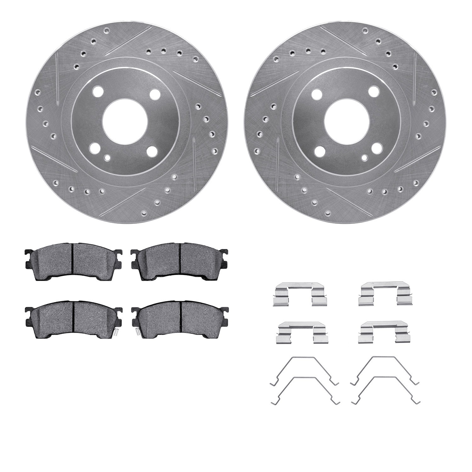 DYN 7512-80024 DFC Rotors-Drilled & Slotted-Silver w/ 5000 Advanced Brake Pads Incl Hdw