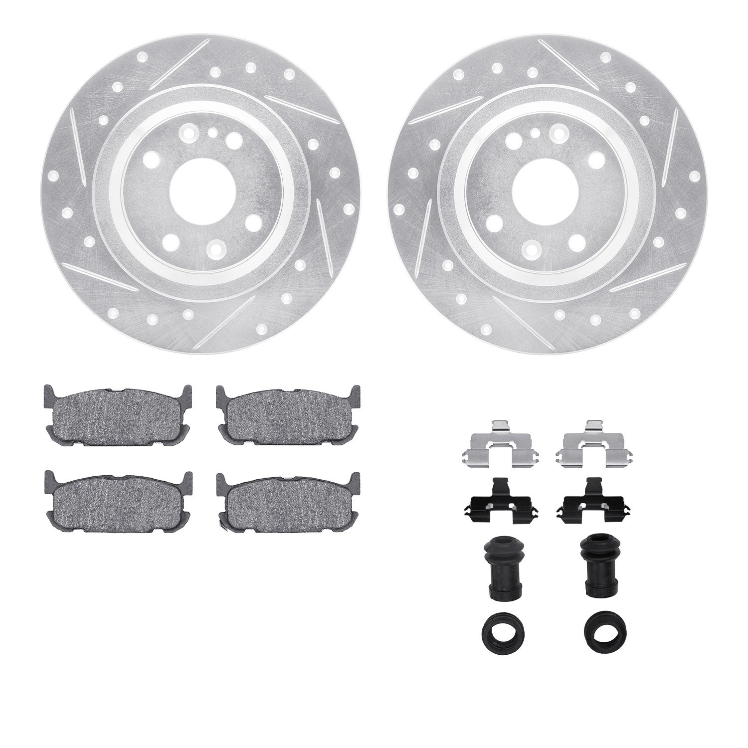 DYN 7512-80027 DFC Rotors-Drilled & Slotted-Silver w/ 5000 Advanced Brake Pads Incl Hdw