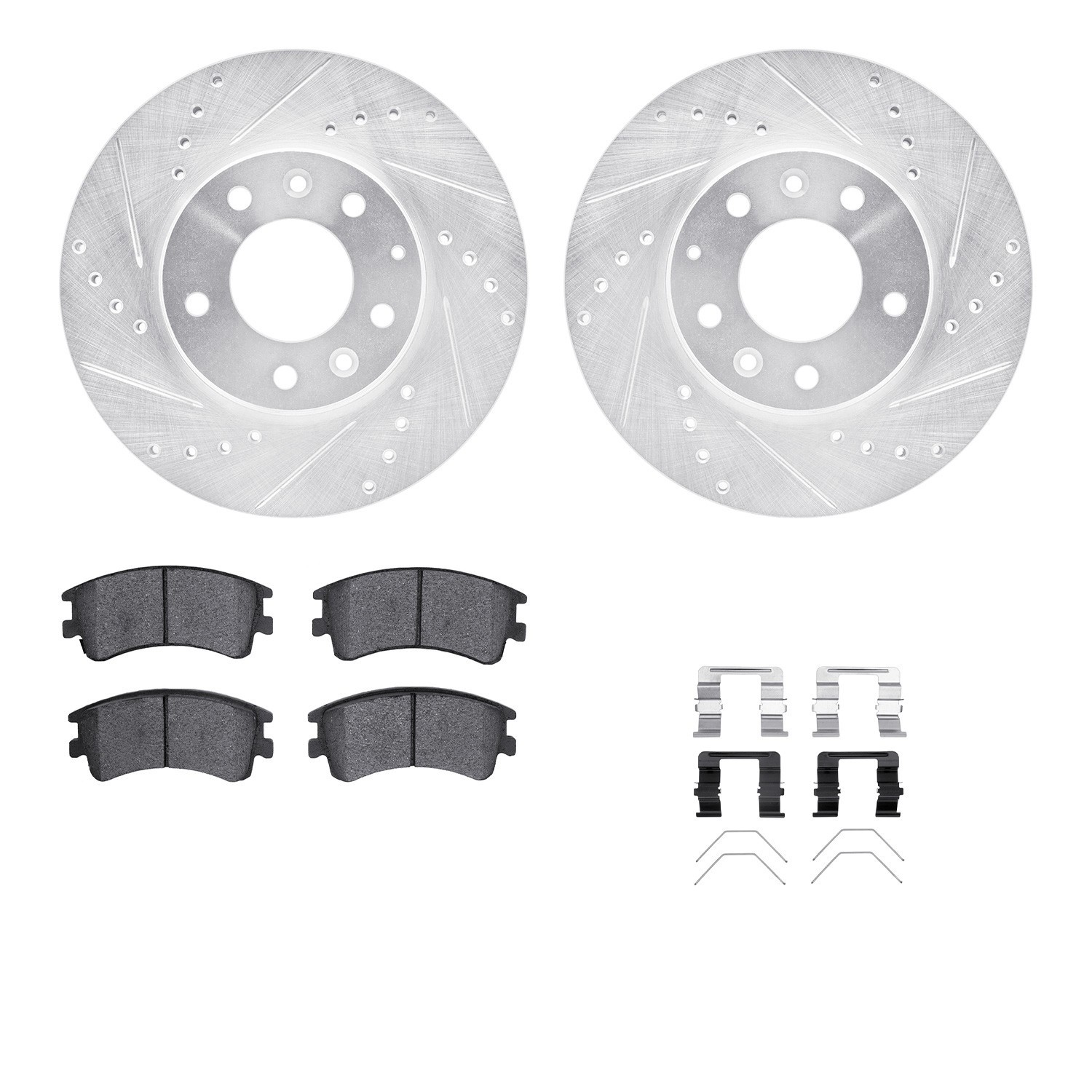 DYN 7512-80028 DFC Rotors-Drilled & Slotted-Silver w/ 5000 Advanced Brake Pads Incl Hdw