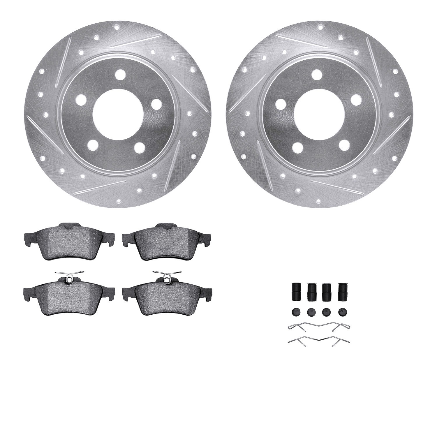 DYN 7512-80031 DFC Rotors-Drilled & Slotted-Silver w/ 5000 Advanced Brake Pads Incl Hdw