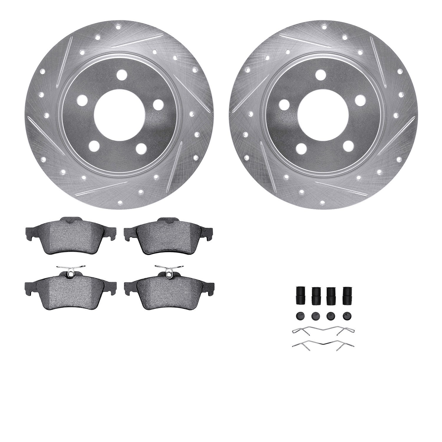 DYN 7512-80032 DFC Rotors-Drilled & Slotted-Silver w/ 5000 Advanced Brake Pads Incl Hdw