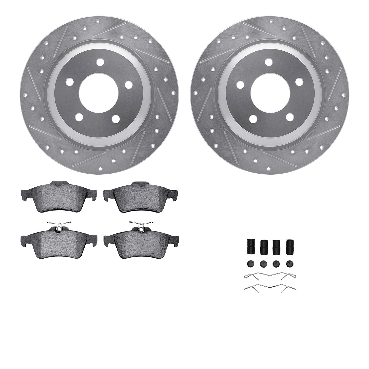 DYN 7512-80053 DFC Rotors-Drilled & Slotted-Silver w/ 5000 Advanced Brake Pads Incl Hdw