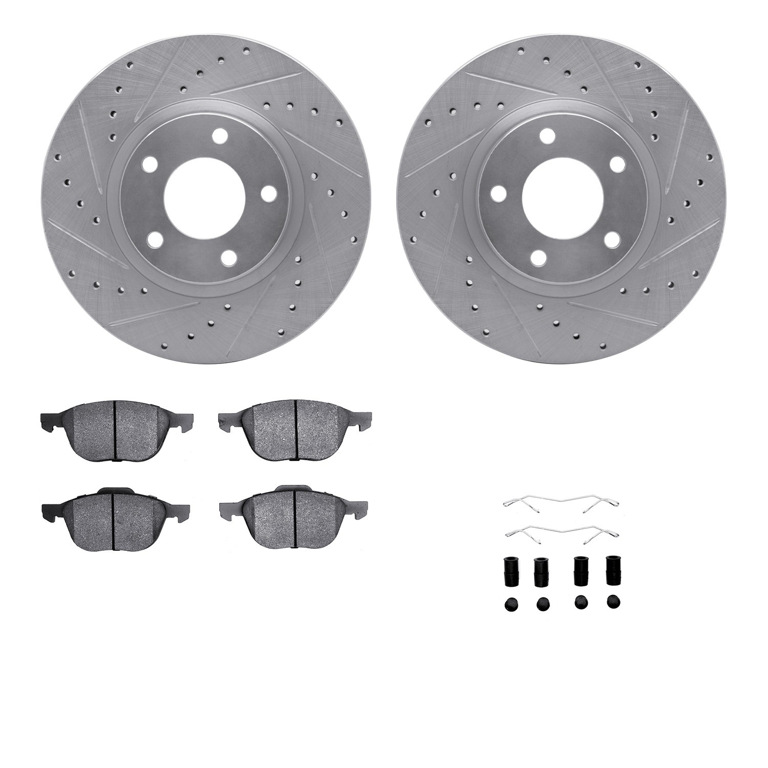 DYN 7512-80057 DFC Rotors-Drilled & Slotted-Silver w/ 5000 Advanced Brake Pads Incl Hdw