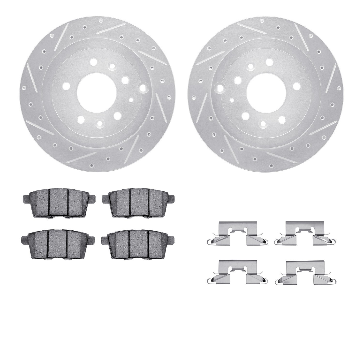 DYN 7512-80069 DFC Brake Rotor - Dimpled & Slotted - Silver w/5000 Brake Pads & HW Kit