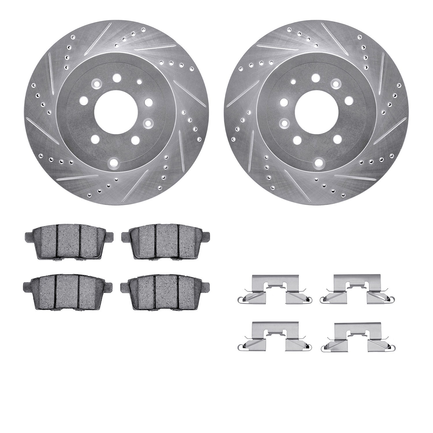 DYN 7512-80070 DFC Brake Rotor - Dimpled & Slotted - Silver w/5000 Brake Pads & HW Kit