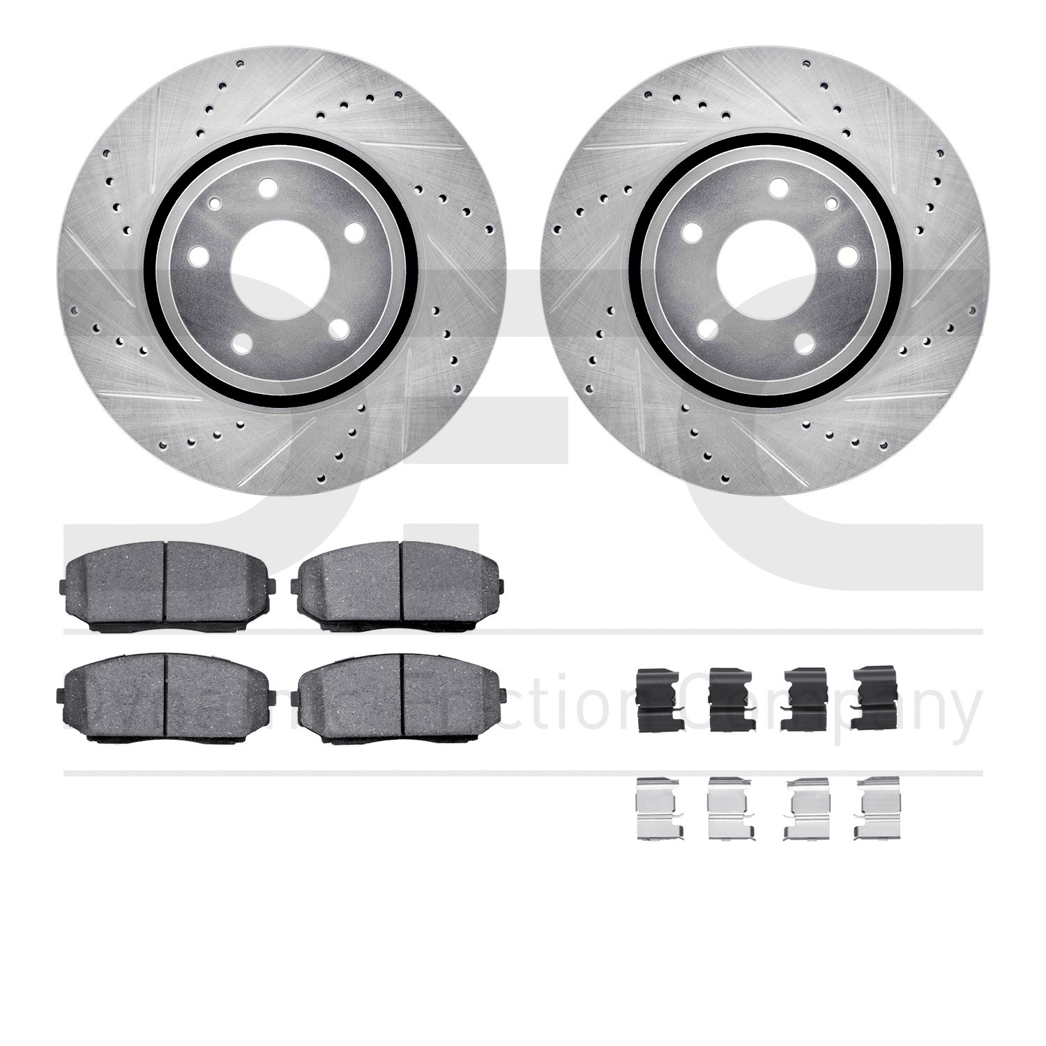 DYN 7512-80072 DFC Rotors-Drilled & Slotted-Silver w/ 5000 Advanced Brake Pads Incl Hdw