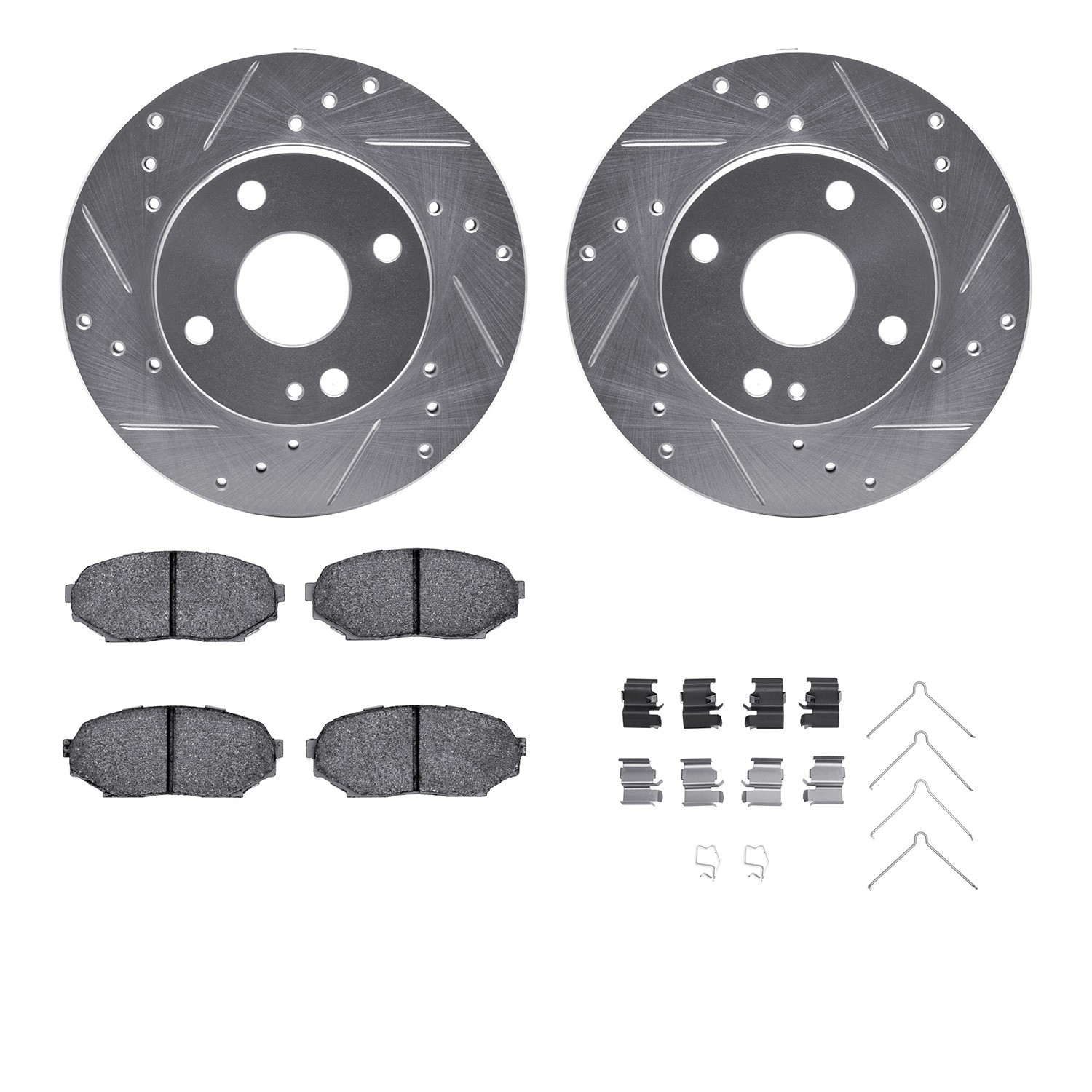 DYN 7512-80092 DFC Rotors-Drilled & Slotted-Silver w/ 5000 Advanced Brake Pads Incl Hdw