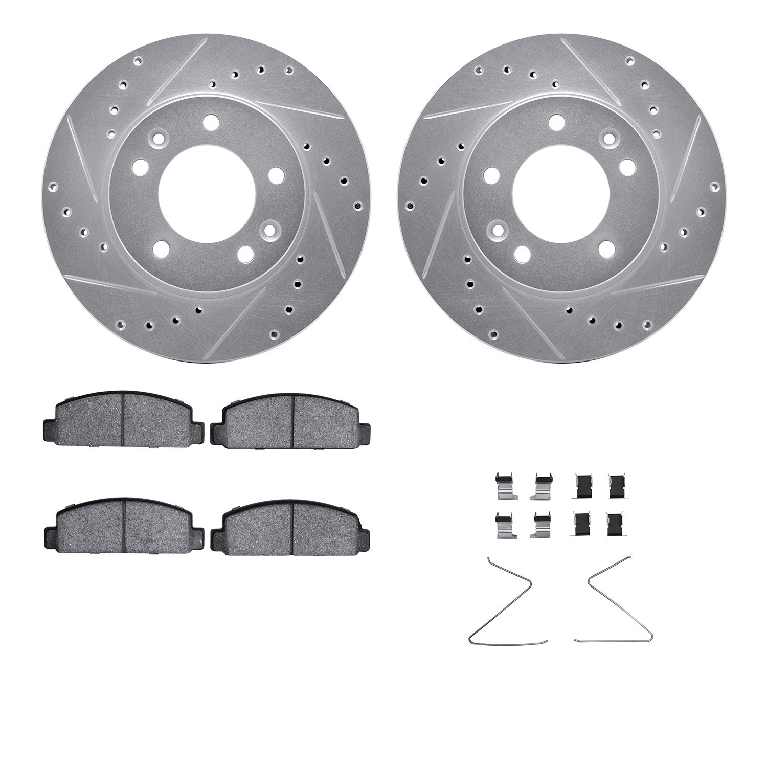 DYN 7512-80100 DFC Rotors-Drilled & Slotted-Silver w/ 5000 Advanced Brake Pads Incl Hdw