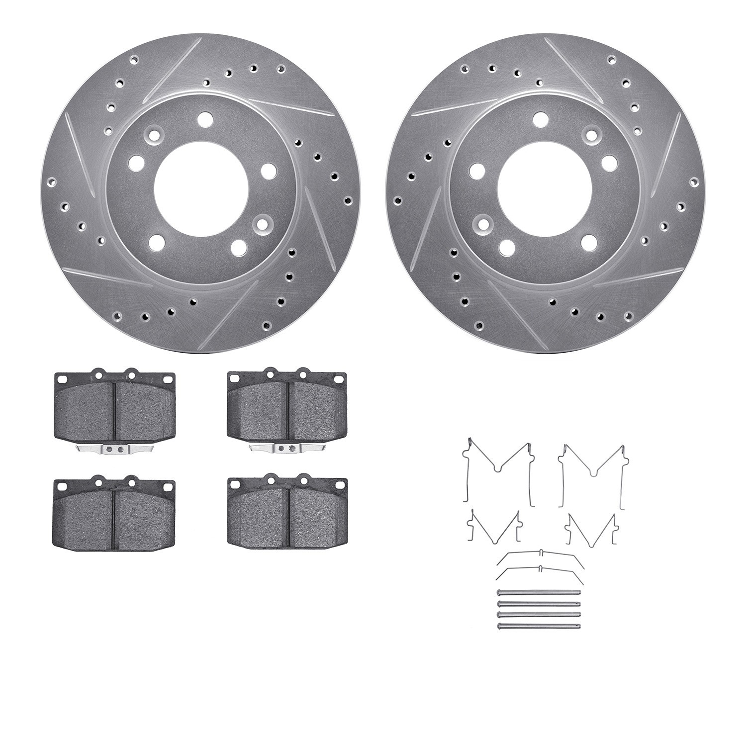 DYN 7512-80101 DFC Rotors-Drilled & Slotted-Silver w/ 5000 Advanced Brake Pads Incl Hdw