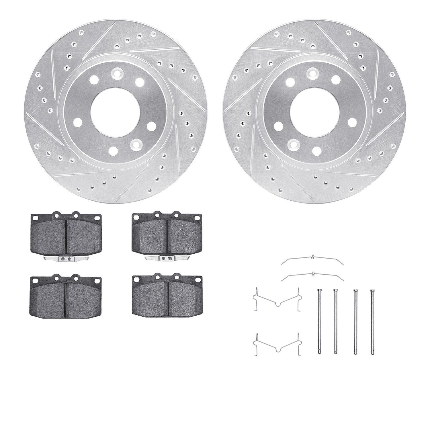 DYN 7512-80103 DFC Rotors-Drilled & Slotted-Silver w/ 5000 Advanced Brake Pads Incl Hdw