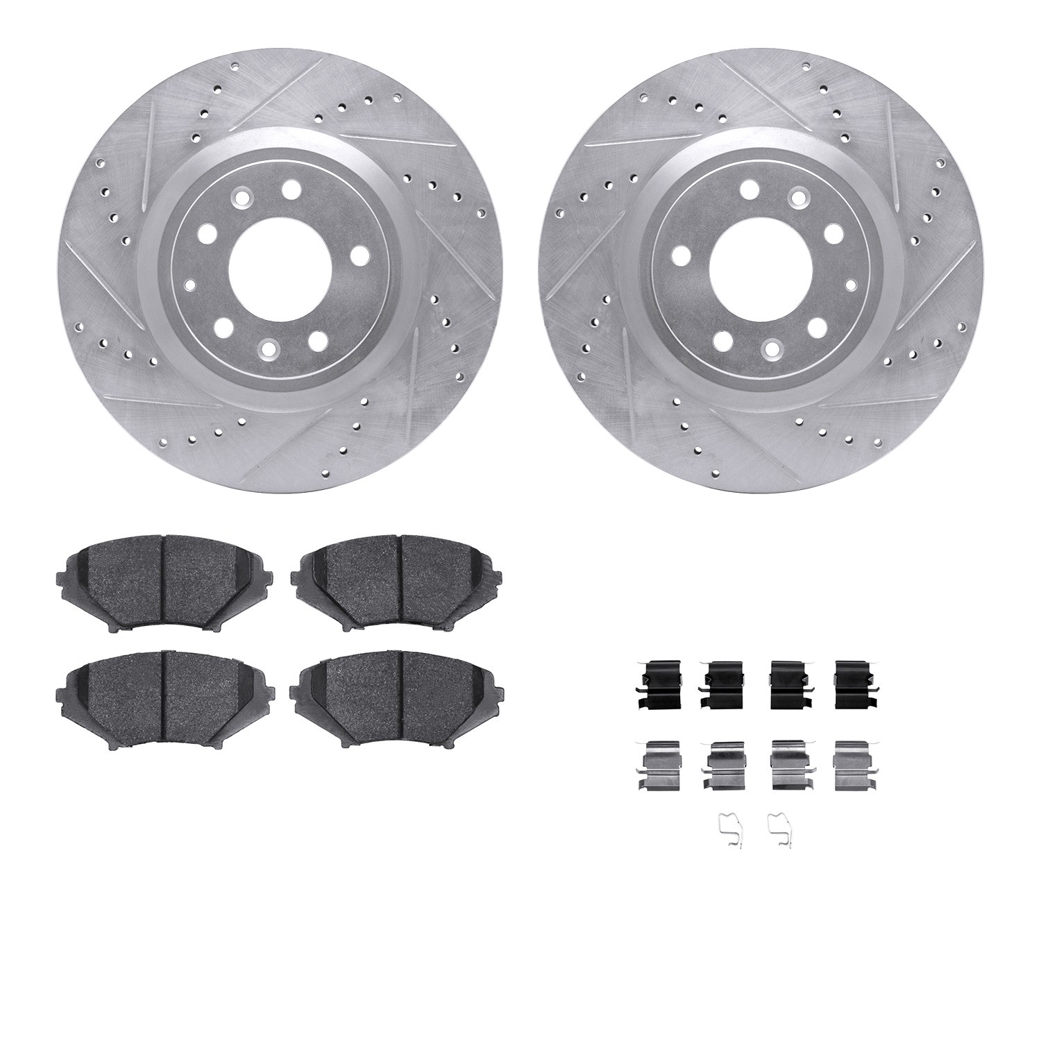 DYN 7512-80211 DFC Rotors-Drilled & Slotted-Silver w/ 5000 Advanced Brake Pads Incl Hdw