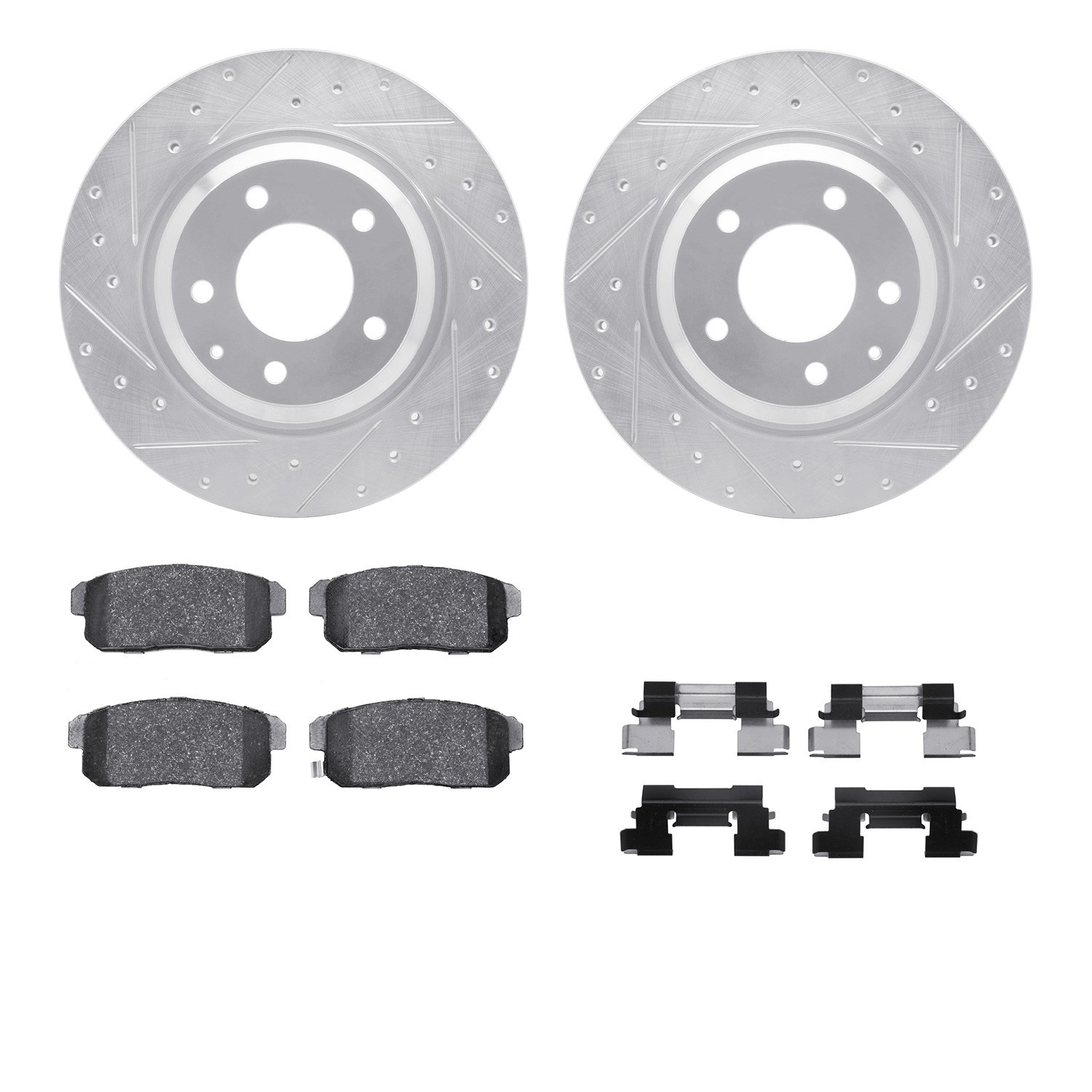 DYN 7512-80214 DFC Rotors-Drilled & Slotted-Silver w/ 5000 Advanced Brake Pads Incl Hdw