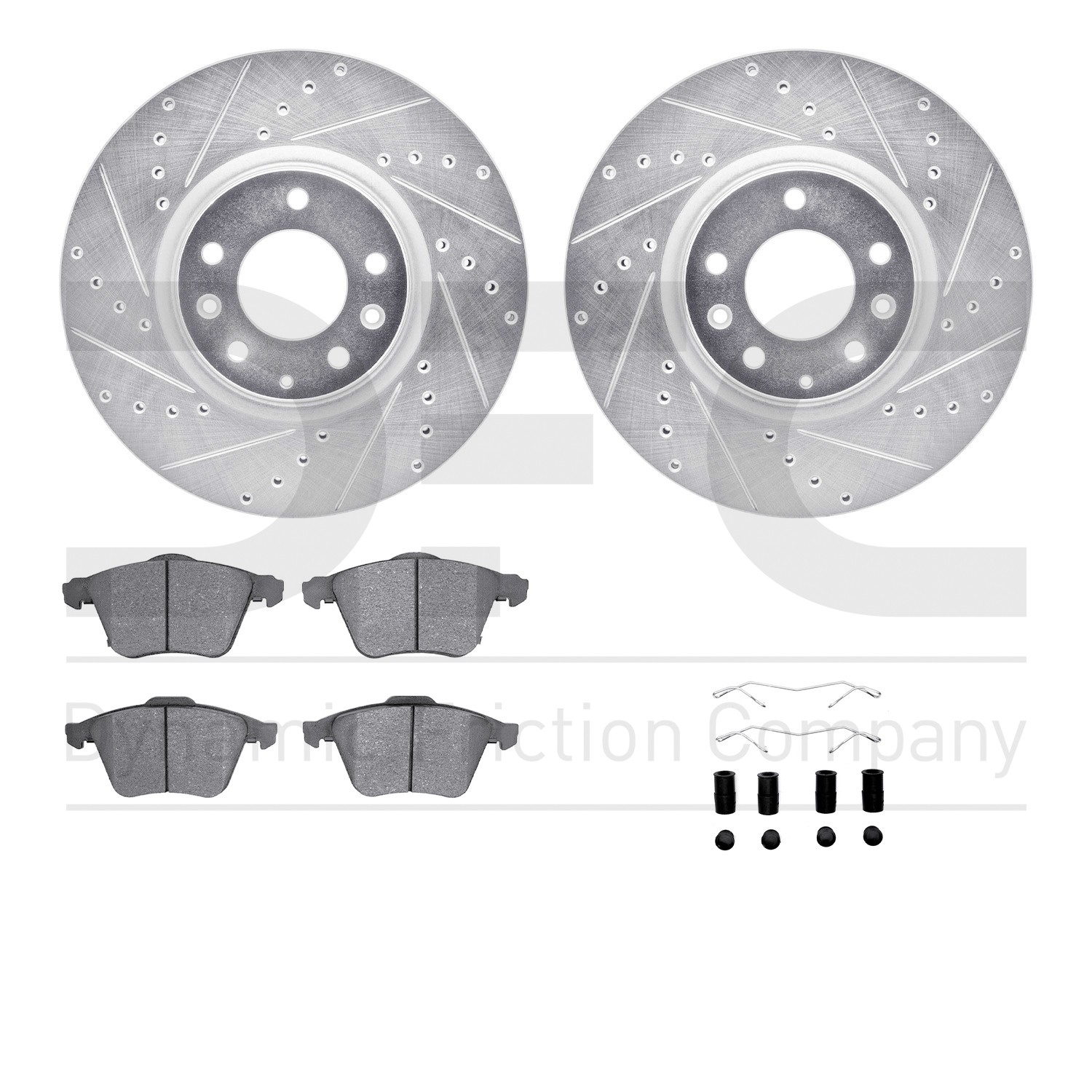 DYN 7512-80217 DFC Rotors-Drilled & Slotted-Silver w/ 5000 Advanced Brake Pads Incl Hdw