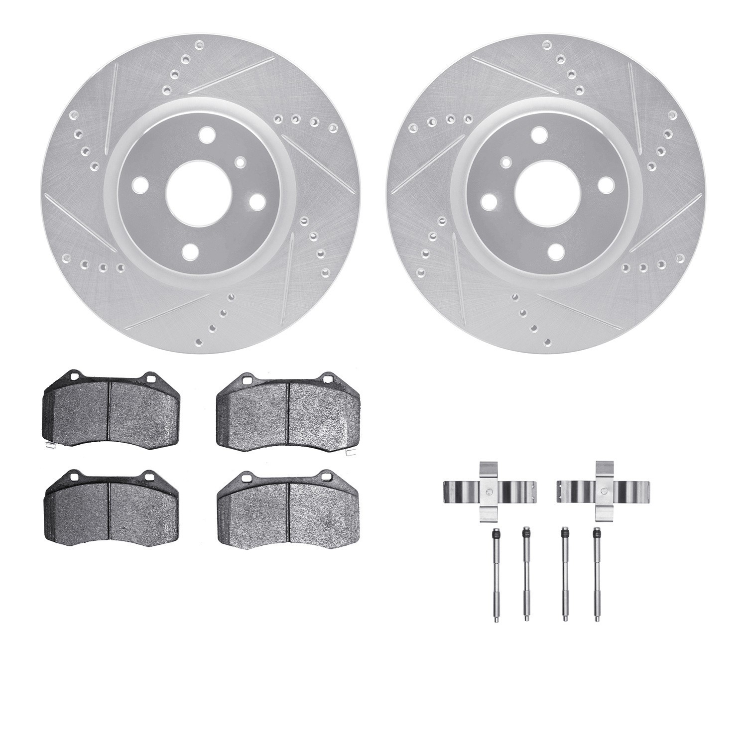 DYN 7512-80331 DFC Rotors-Drilled & Slotted-Silver w/ 5000 Advanced Brake Pads Incl Hdw