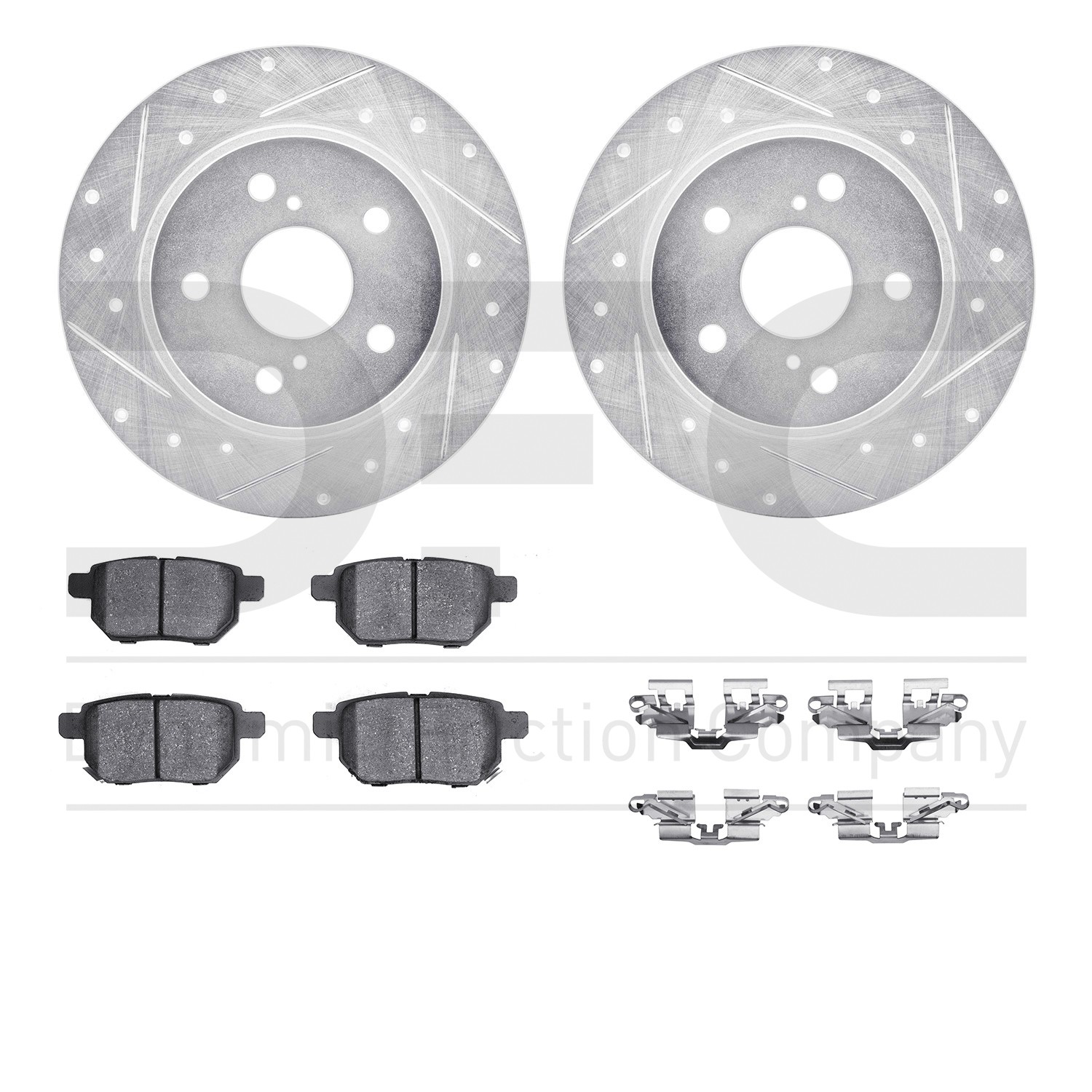 DYN 7512-91000 DFC Rotors-Drilled & Slotted-Silver w/ 5000 Advanced Brake Pads Incl Hdw