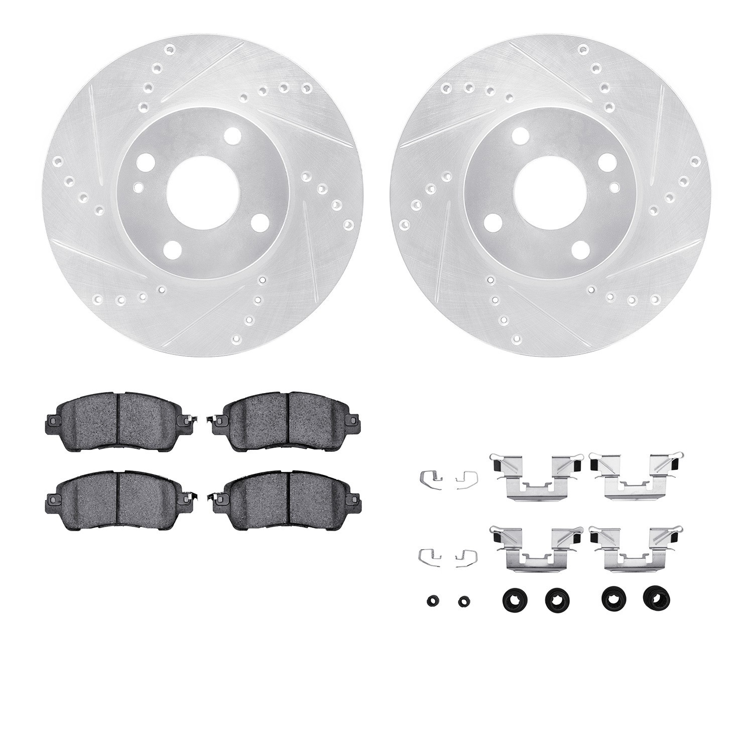 DYN 7512-91005 DFC Rotors-Drilled & Slotted-Silver w/ 5000 Advanced Brake Pads Incl Hdw