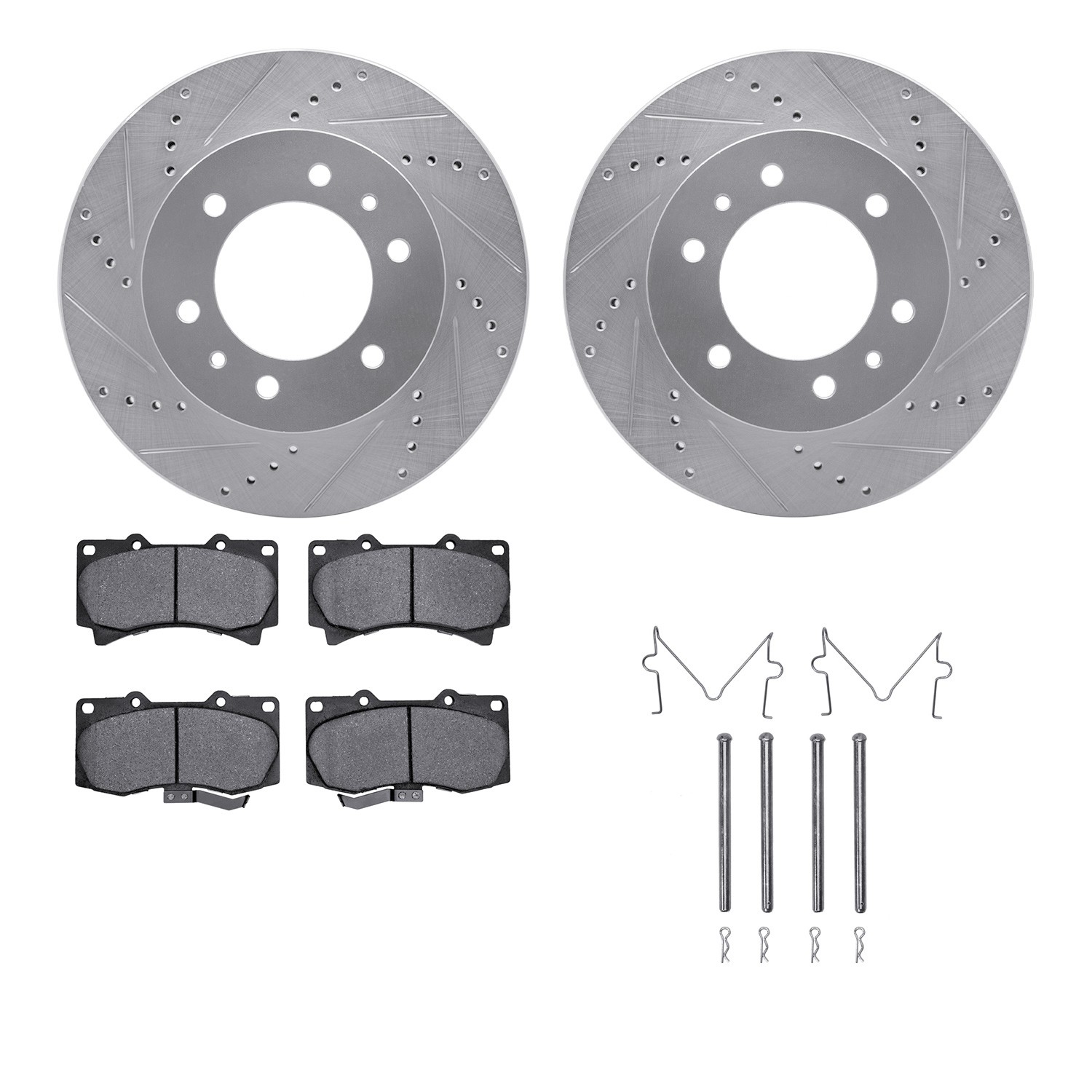 DYN 7512-93001 DFC Brake Rotor - Dimpled & Slotted - Silver w/5000 Brake Pads & HW Kit