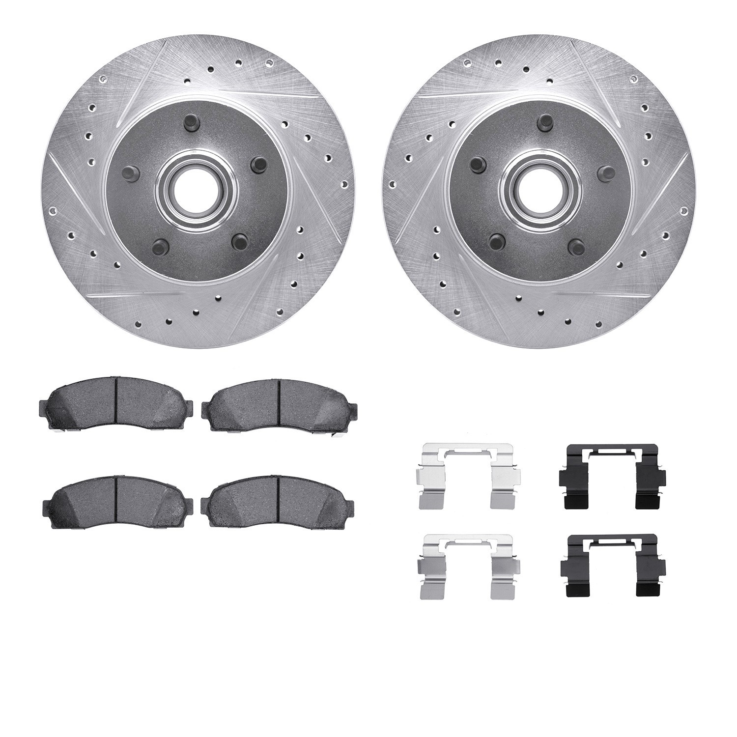 DYN 7512-99348 DFC Rotors-Drilled & Slotted-Silver w/ 5000 Advanced Brake Pads Incl Hdw
