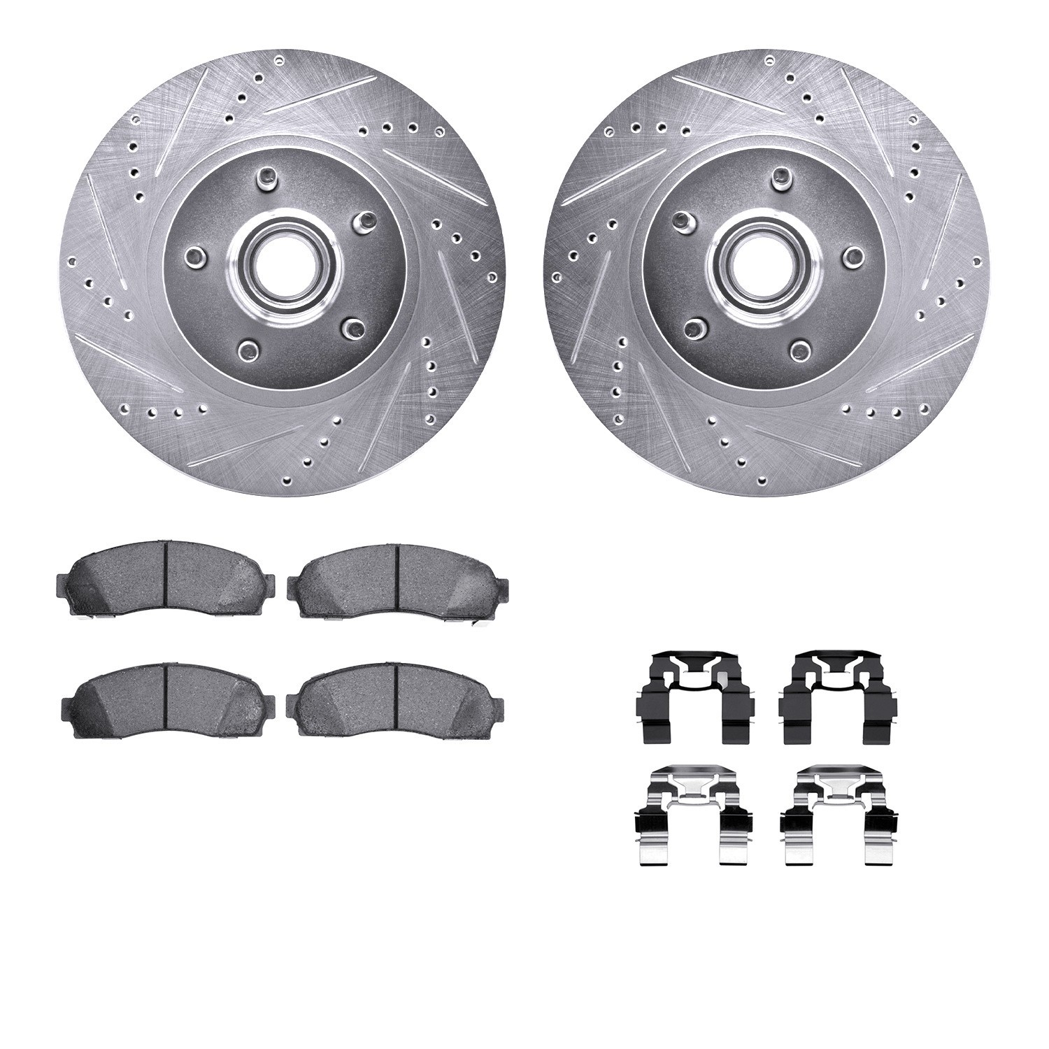 DYN 7512-99468 DFC Rotors-Drilled & Slotted-Silver w/ 5000 Advanced Brake Pads Incl Hdw