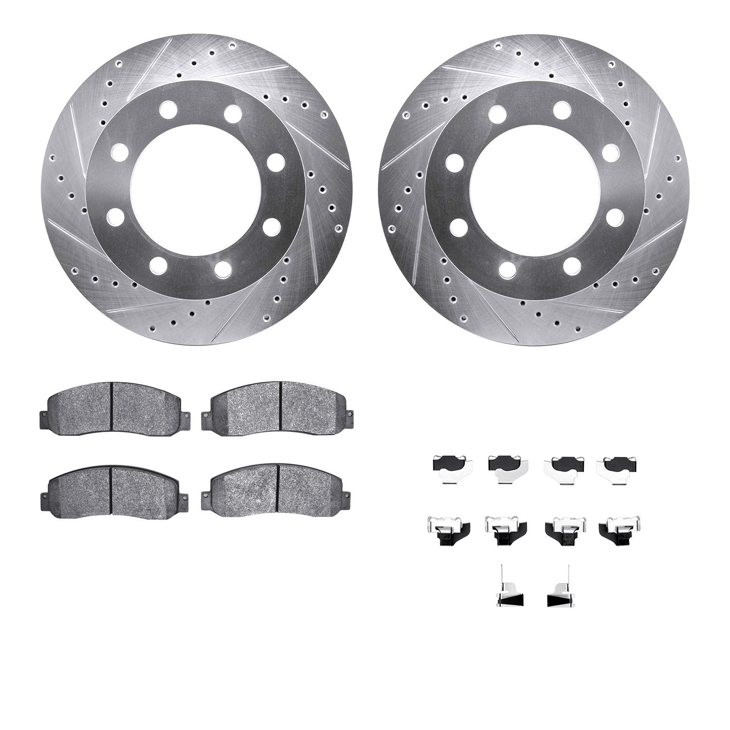 DYN 7512-99576 DFC Rotors-Drilled & Slotted-Silver w/ 5000 Advanced Brake Pads Incl Hdw