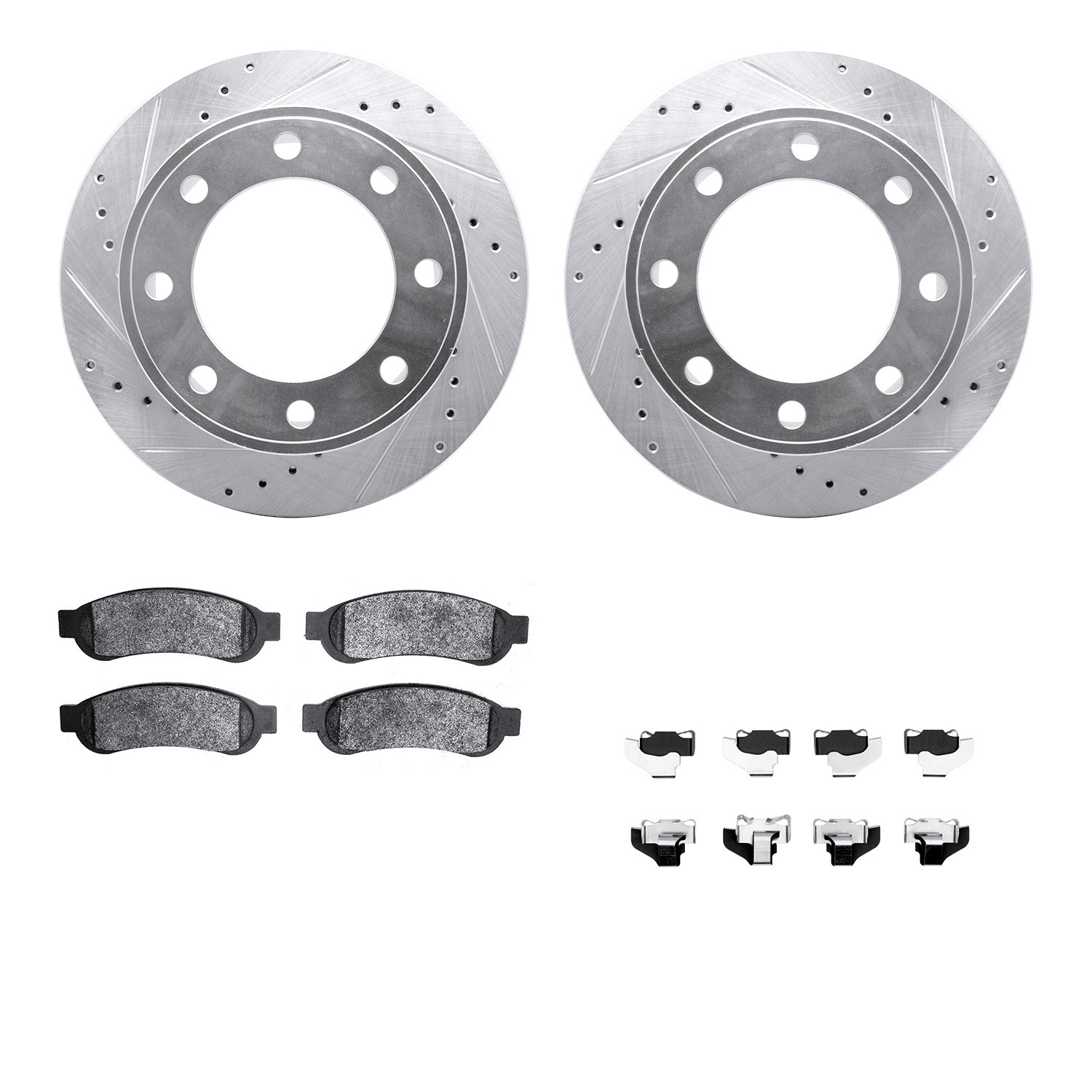 DYN 7512-99584 DFC Rotors-Drilled & Slotted-Silver w/ 5000 Advanced Brake Pads Incl Hdw