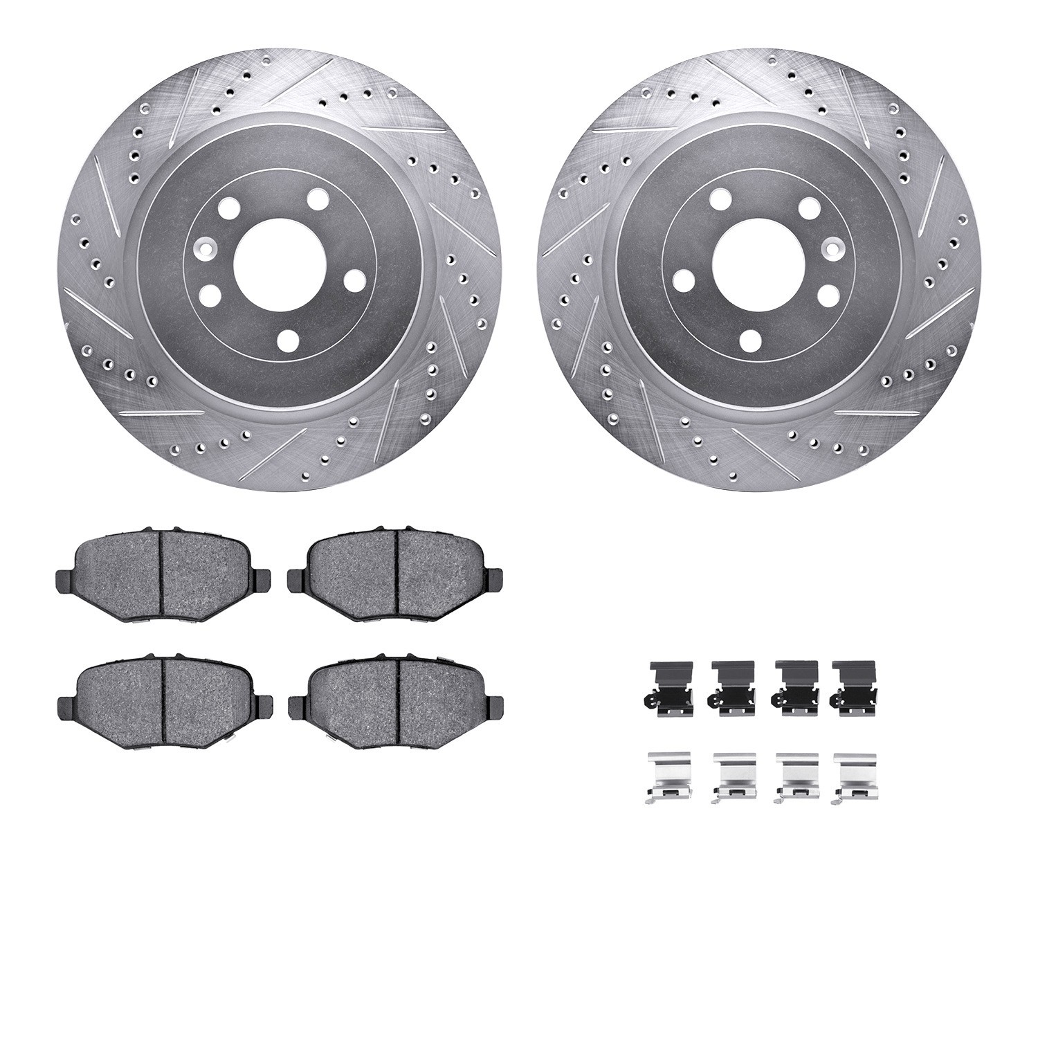 DYN 7512-99665 DFC Rotors-Drilled & Slotted-Silver w/ 5000 Advanced Brake Pads Incl Hdw