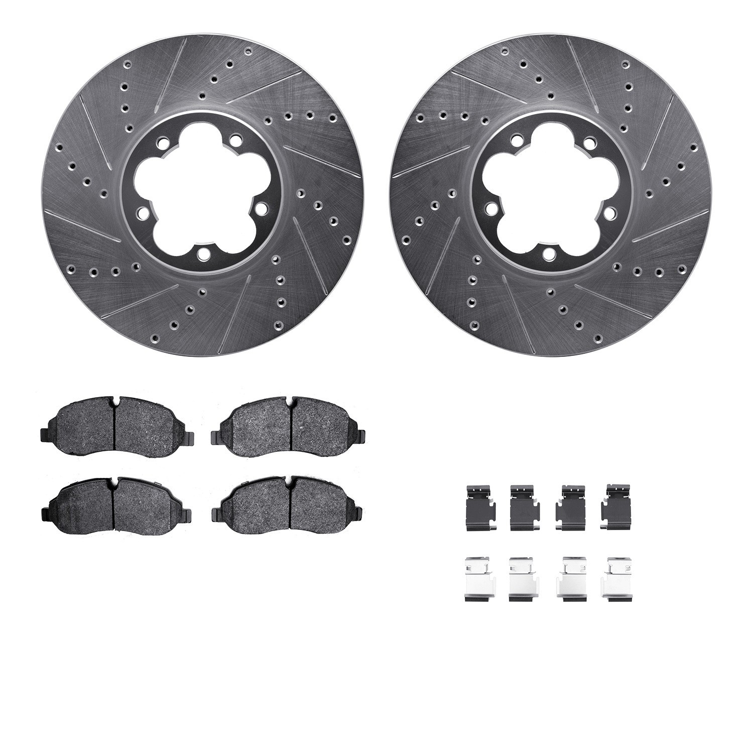 DYN 7512-99696 DFC Rotors-Drilled & Slotted-Silver w/ 5000 Advanced Brake Pads Incl Hdw