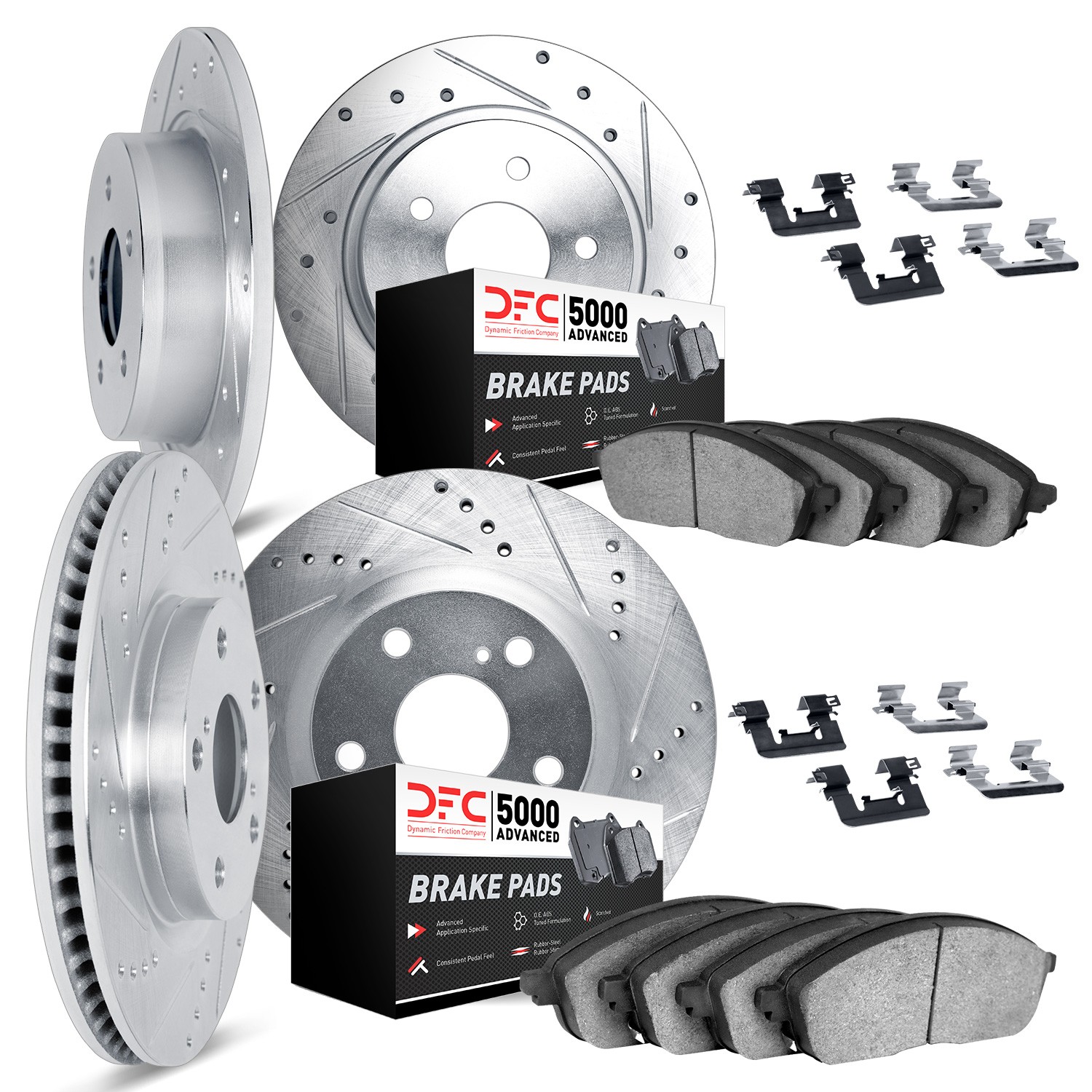 DYN 7514-03041 DFC Rotors-Drilled & Slotted-Silver w/ 5000 Advanced Brake Pads Incl Hdw