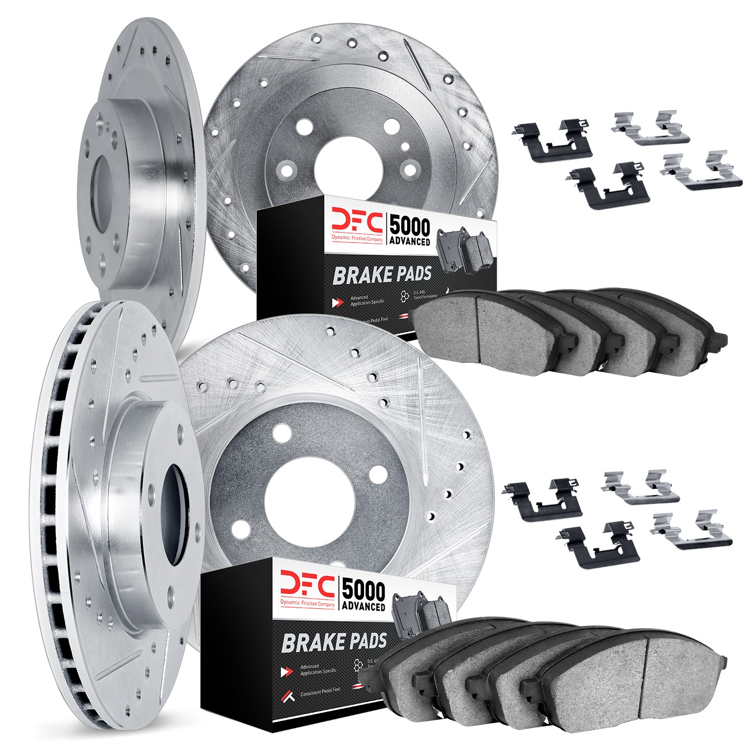 DYN 7514-03068 DFC Rotors-Drilled & Slotted-Silver w/ 5000 Advanced Brake Pads Incl Hdw