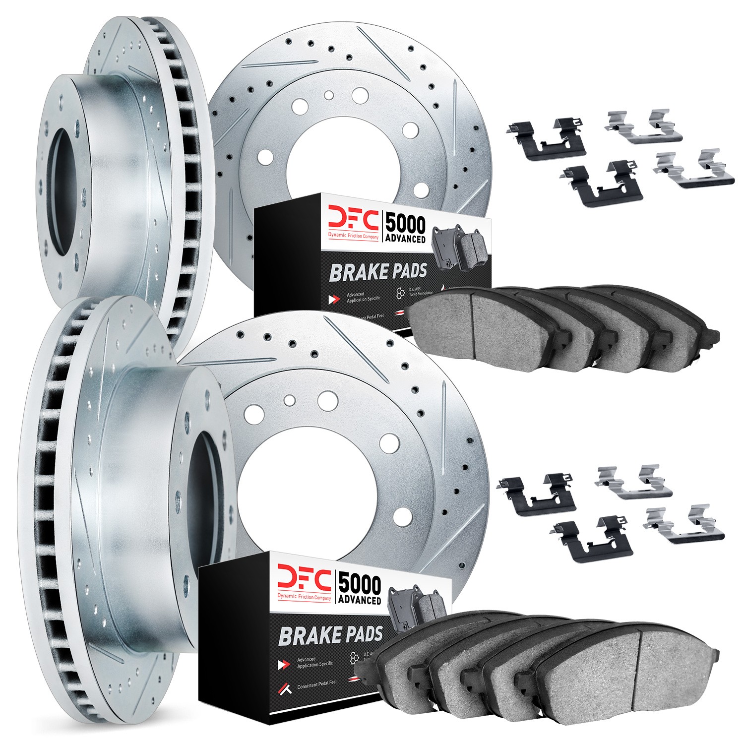 DYN 7514-48013 DFC Brake Rotor - Dimpled & Slotted - Silver w/5000 Brake Pads & HW Kit