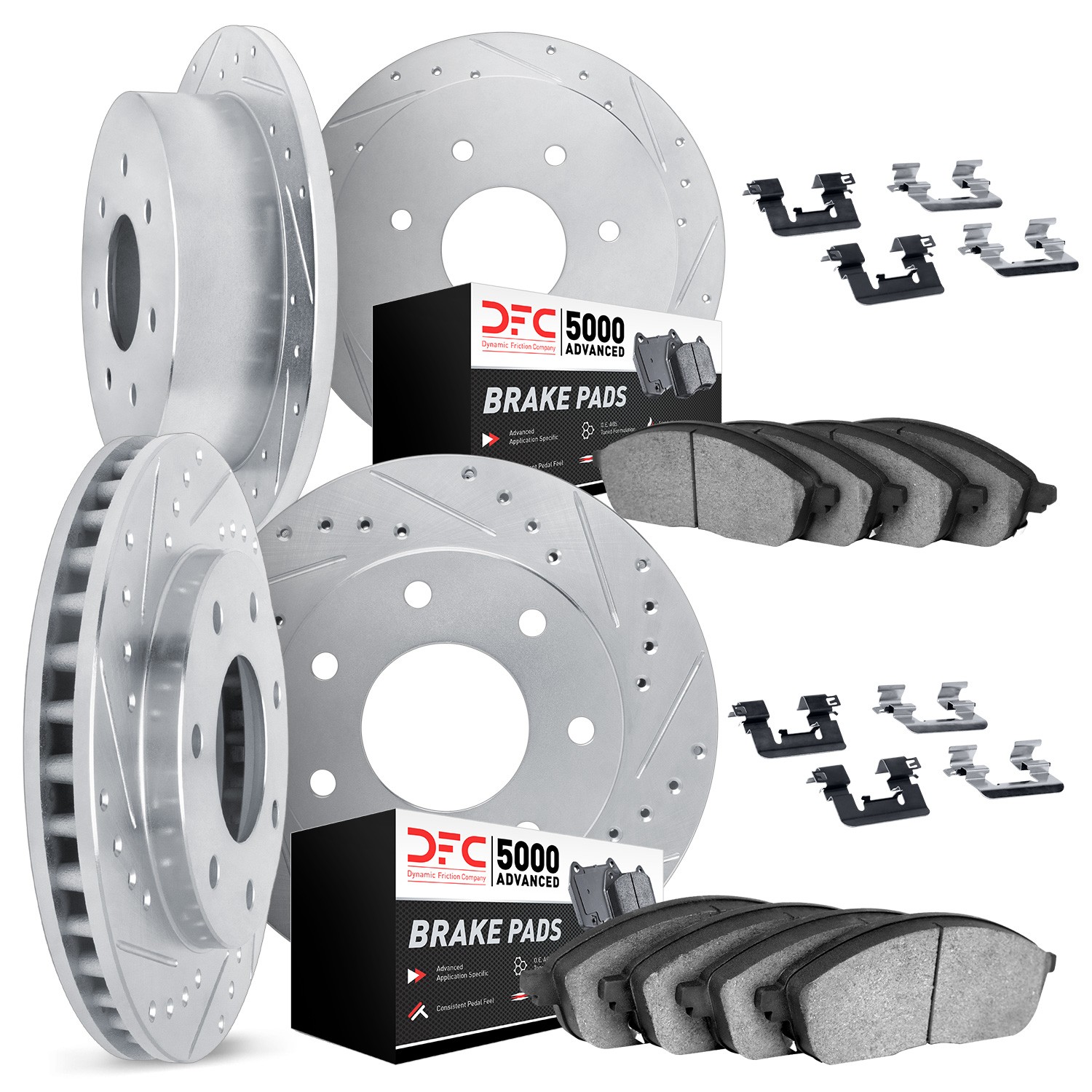 DYN 7514-54033 DFC Brake Rotor - Drilled & Slotted - Silver w/5000 Brake Pads & HW Kit