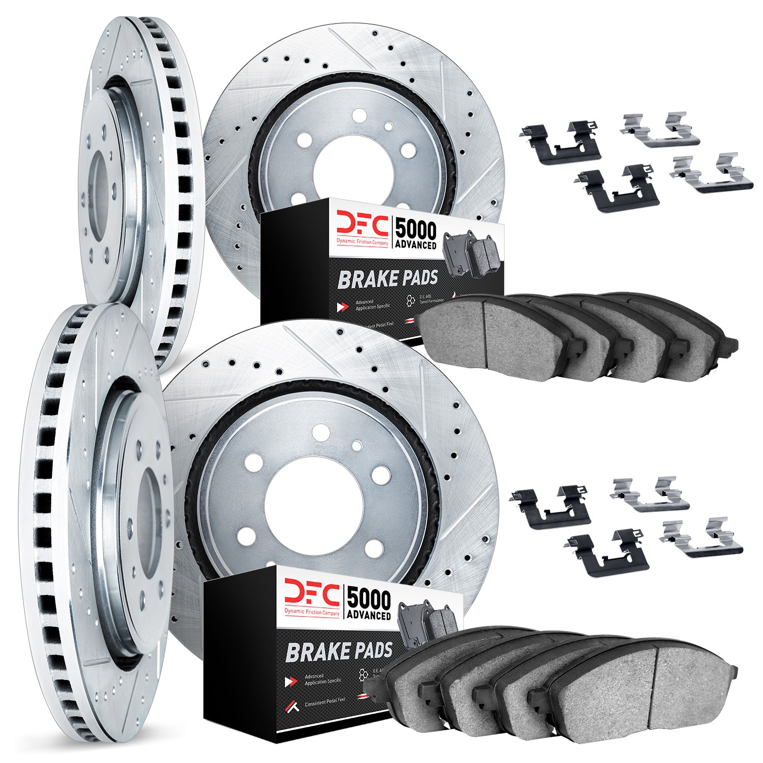 DYN 7514-54108 DFC Brake Rotor - Dimpled & Slotted - Silver w/5000 Brake Pads & HW Kit