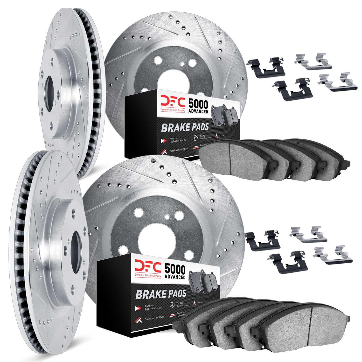 DYN 7514-67054 DFC Brake Rotor - Dimpled & Slotted - Silver w/5000 Brake Pads & HW Kit