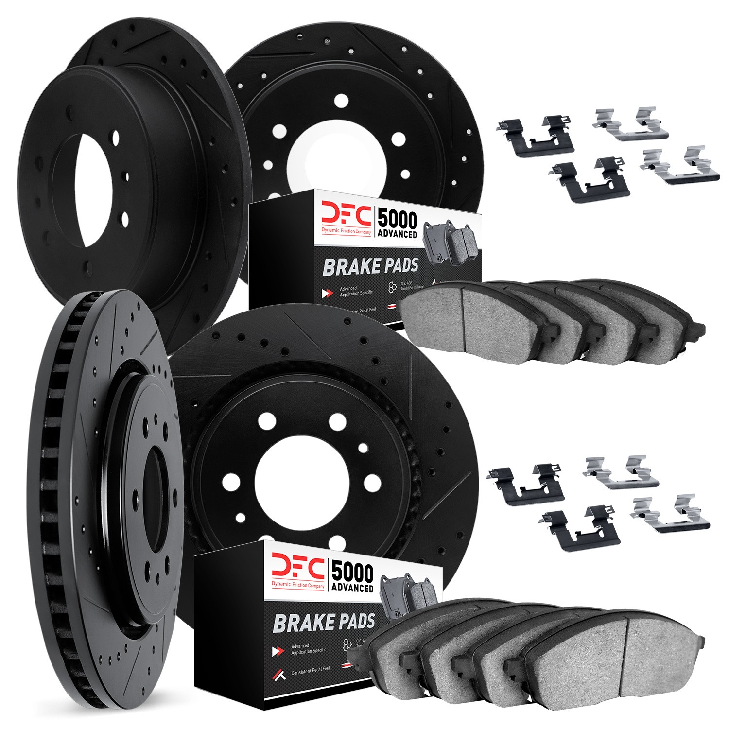 DYN 7514-67061 DFC Brake Rotor - Dimpled & Slotted - Silver w/5000 Brake Pads & HW Kit