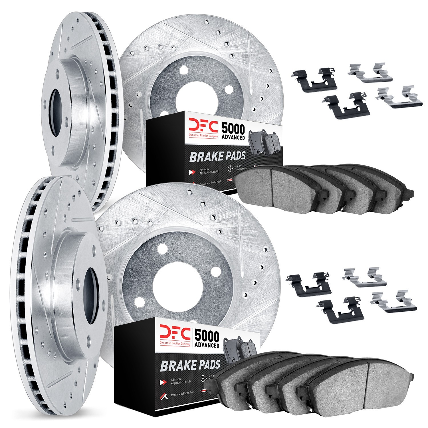 DYN 7514-76147 DFC Rotors-Drilled & Slotted-Silver w/ 5000 Advanced Brake Pads Incl Hdw