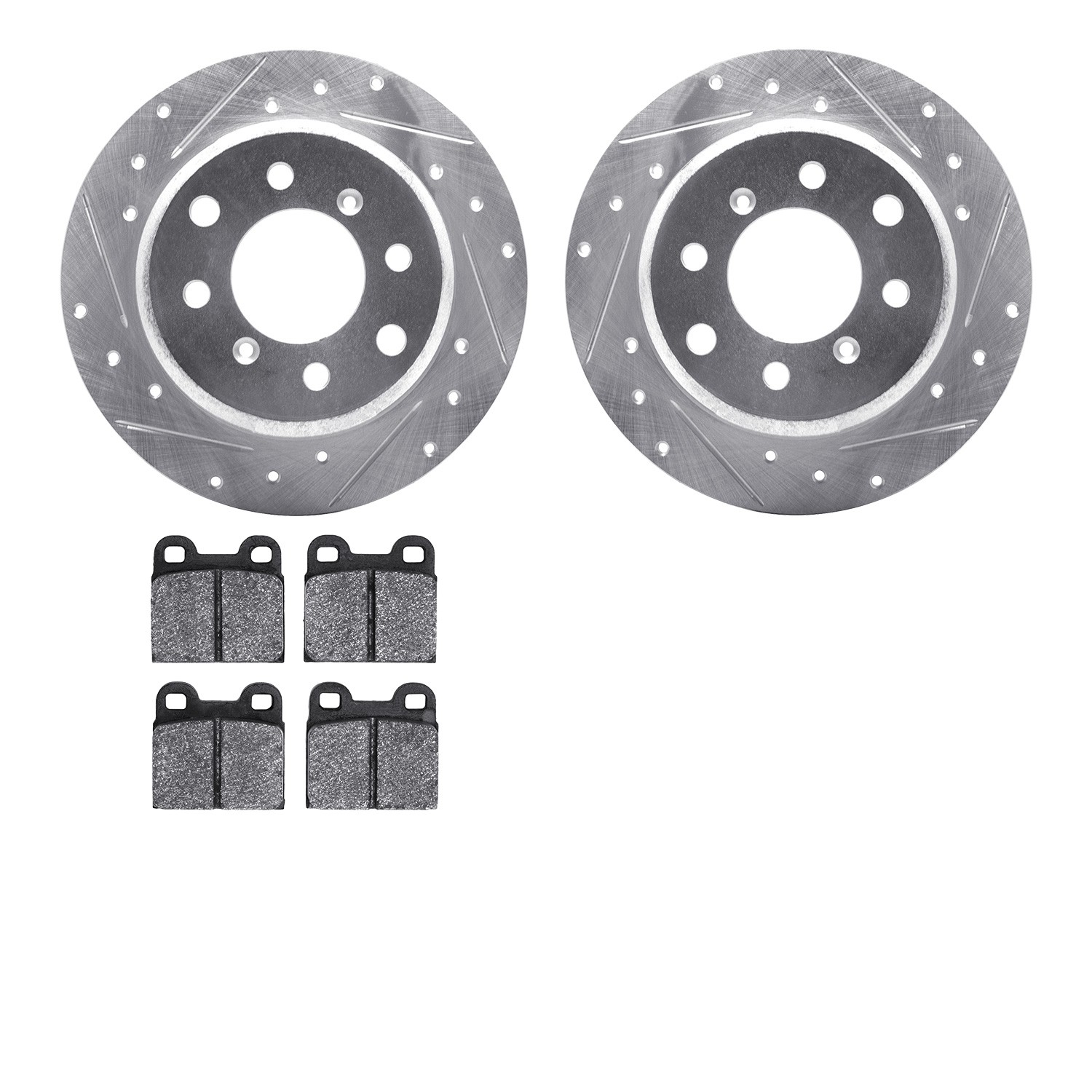 DYN 7602-16000 DFC Rotors-Drilled and Slotted-Silver with EURO 5000 Ceramic Brake Pads
