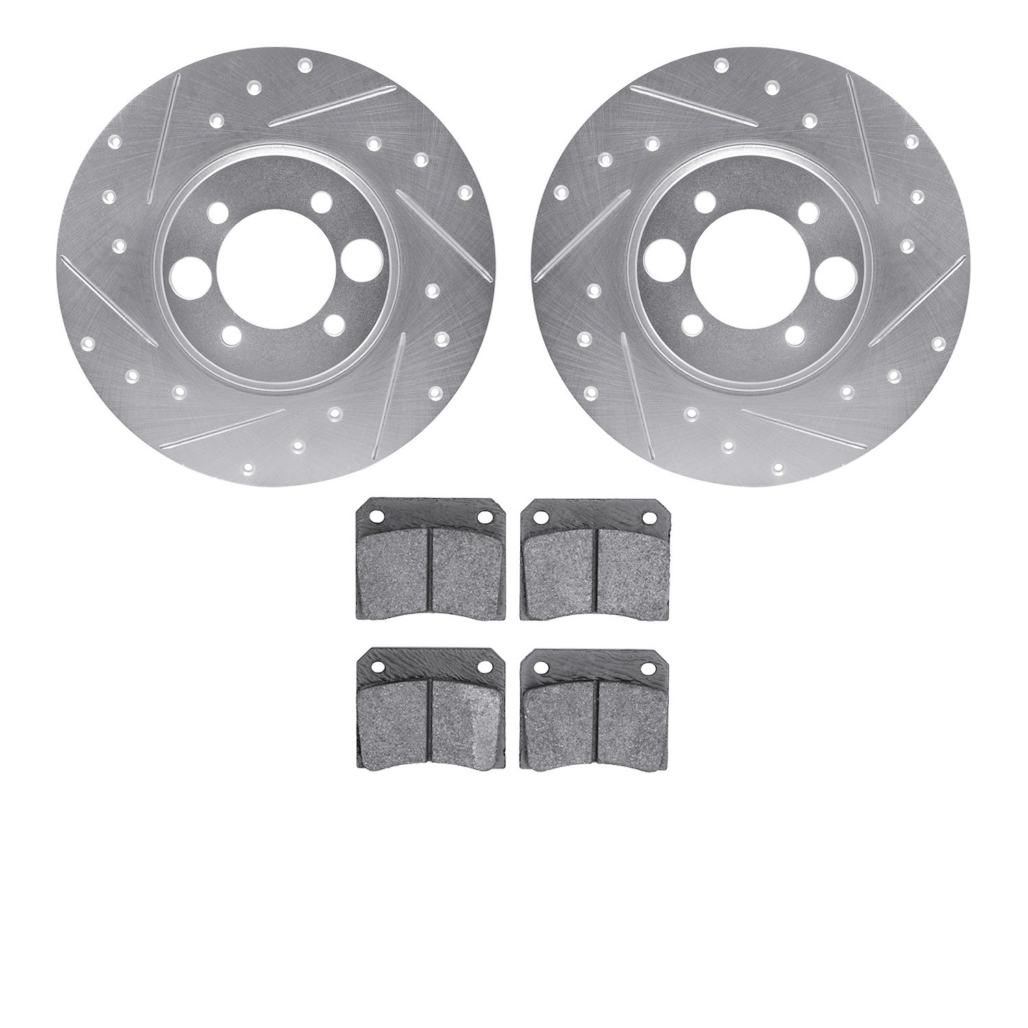 DYN 7602-20000 DFC Rotors-Drilled and Slotted-Silver with EURO 5000 Ceramic Brake Pads