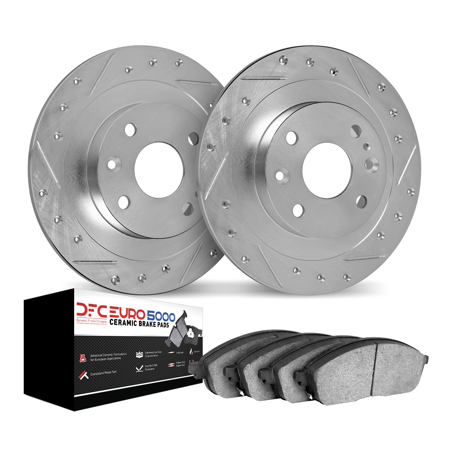 DYN 7602-20000 DFC Rotors-Drilled and Slotted-Silver with EURO 5000 Ceramic Brake Pads - Image 2