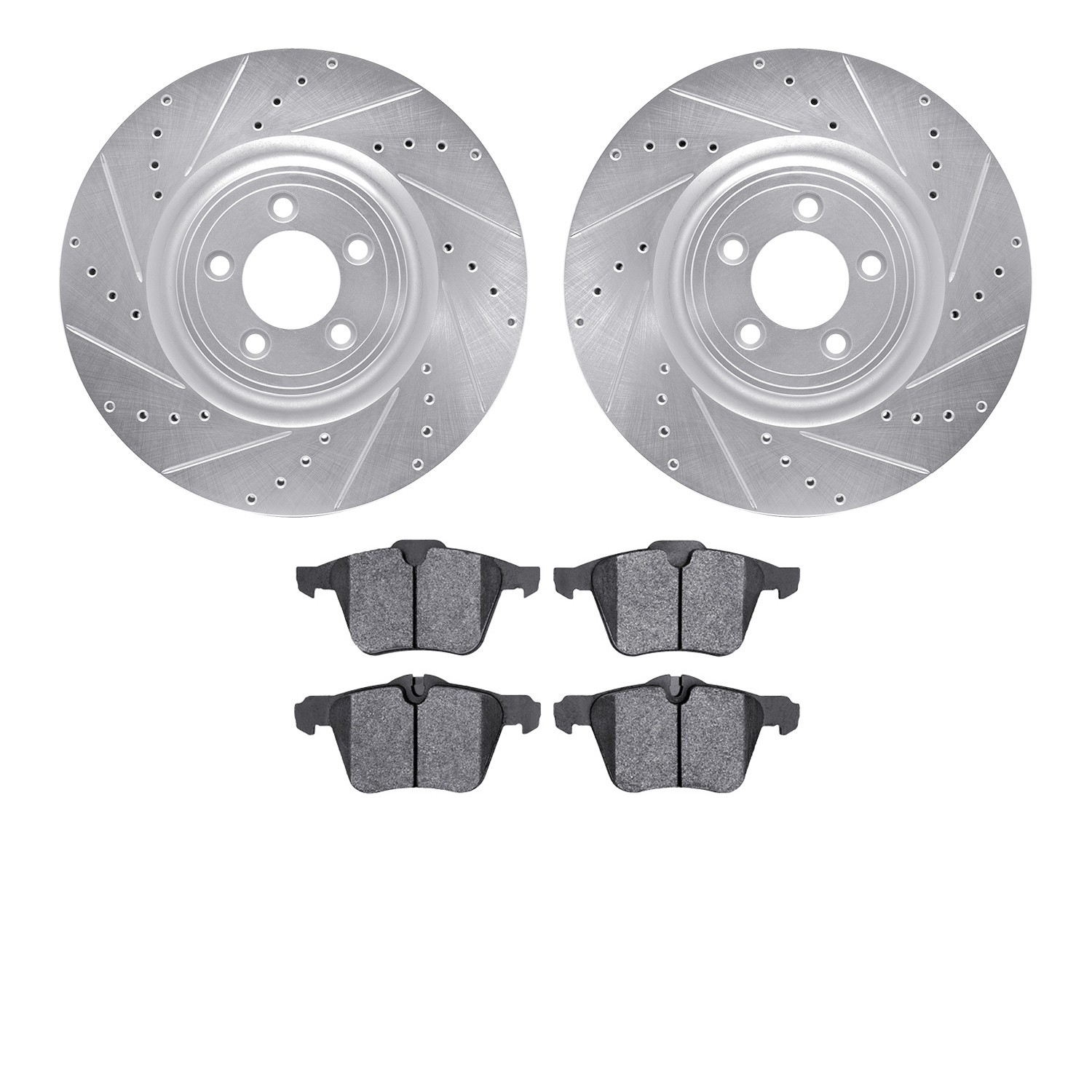 DYN 7602-20017 DFC Rotors-Drilled and Slotted-Silver with EURO 5000 Ceramic Brake Pads
